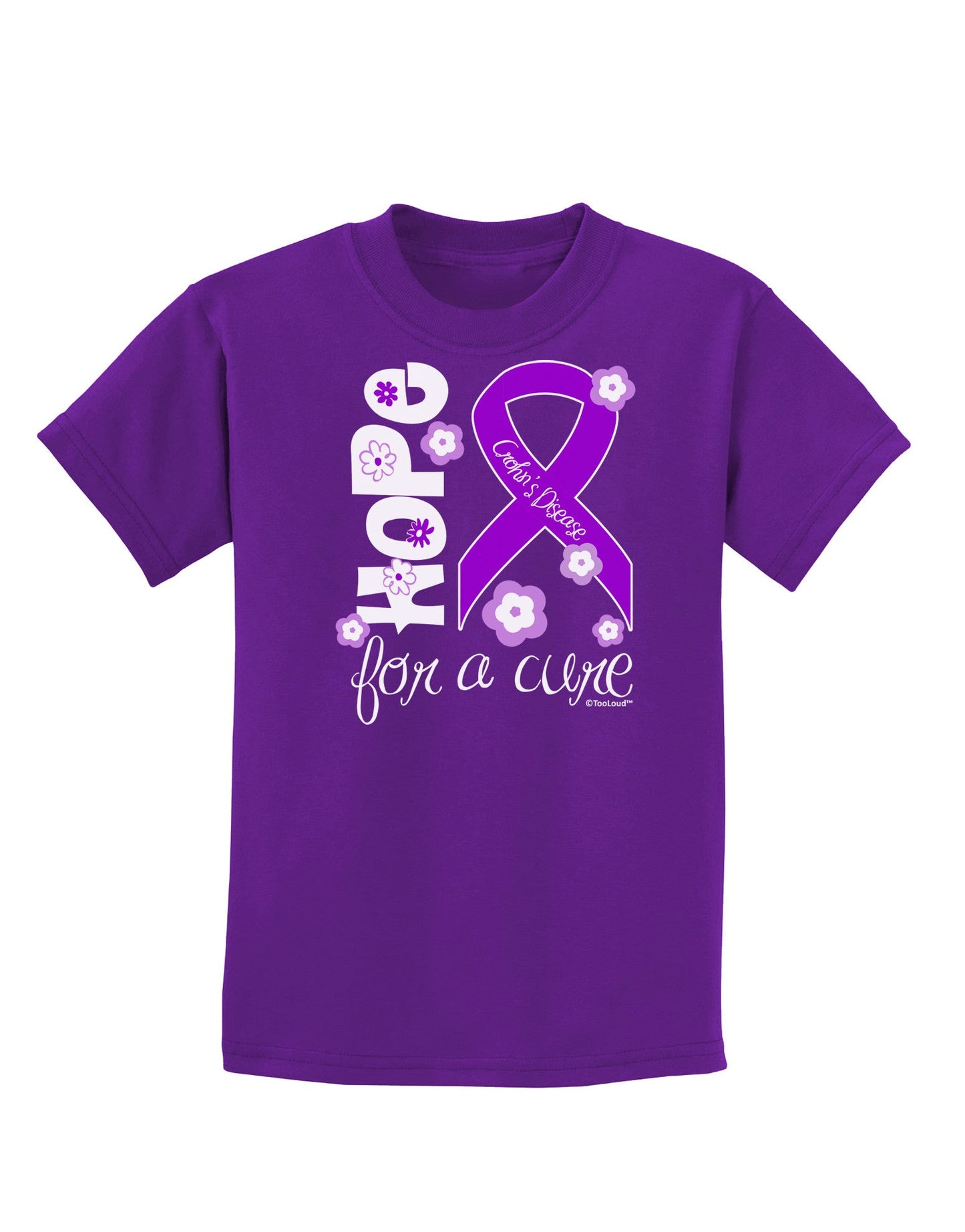 Hope for a Cure - Purple Ribbon Crohn’s Disease - Flowers Childrens Dark T-Shirt-Childrens T-Shirt-TooLoud-Purple-X-Small-Davson Sales