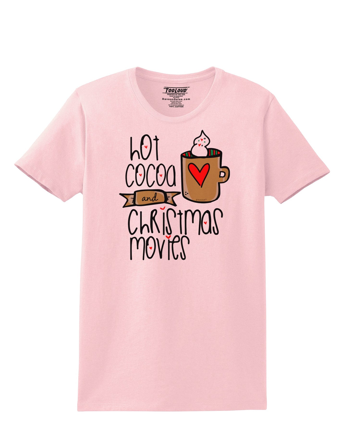Hot Cocoa and Christmas Movies Womens T-Shirt-Womens T-Shirt-TooLoud-PalePink-X-Small-Davson Sales