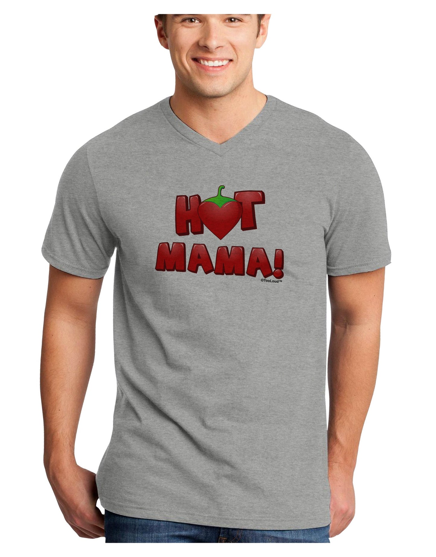 Hot Mama Chili Heart Adult V-Neck T-shirt-Mens V-Neck T-Shirt-TooLoud-HeatherGray-Small-Davson Sales