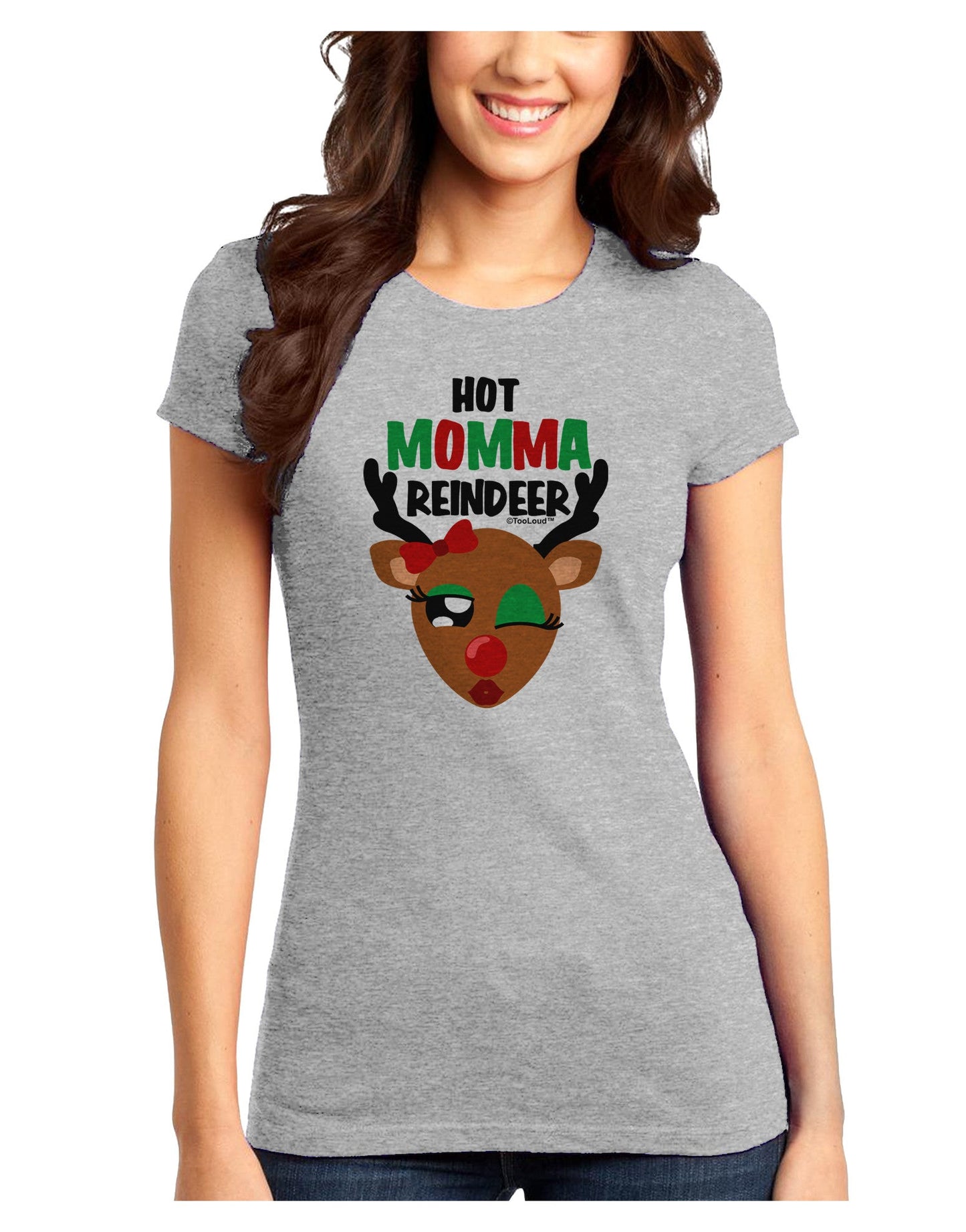 Hot Momma Reindeer Matching Deer Juniors T-Shirt-Womens Juniors T-Shirt-TooLoud-Ash-Gray-Juniors Fitted X-Small-Davson Sales