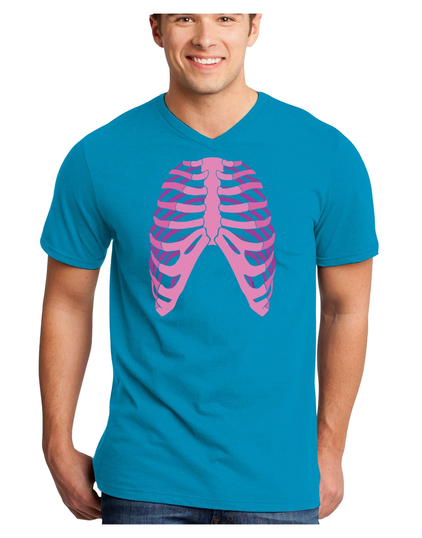 Human Pink Skeleton Bones Ribcage Adult Dark V-Neck T-Shirt-Mens V-Neck T-Shirt-TooLoud-Turquoise-Small-Davson Sales