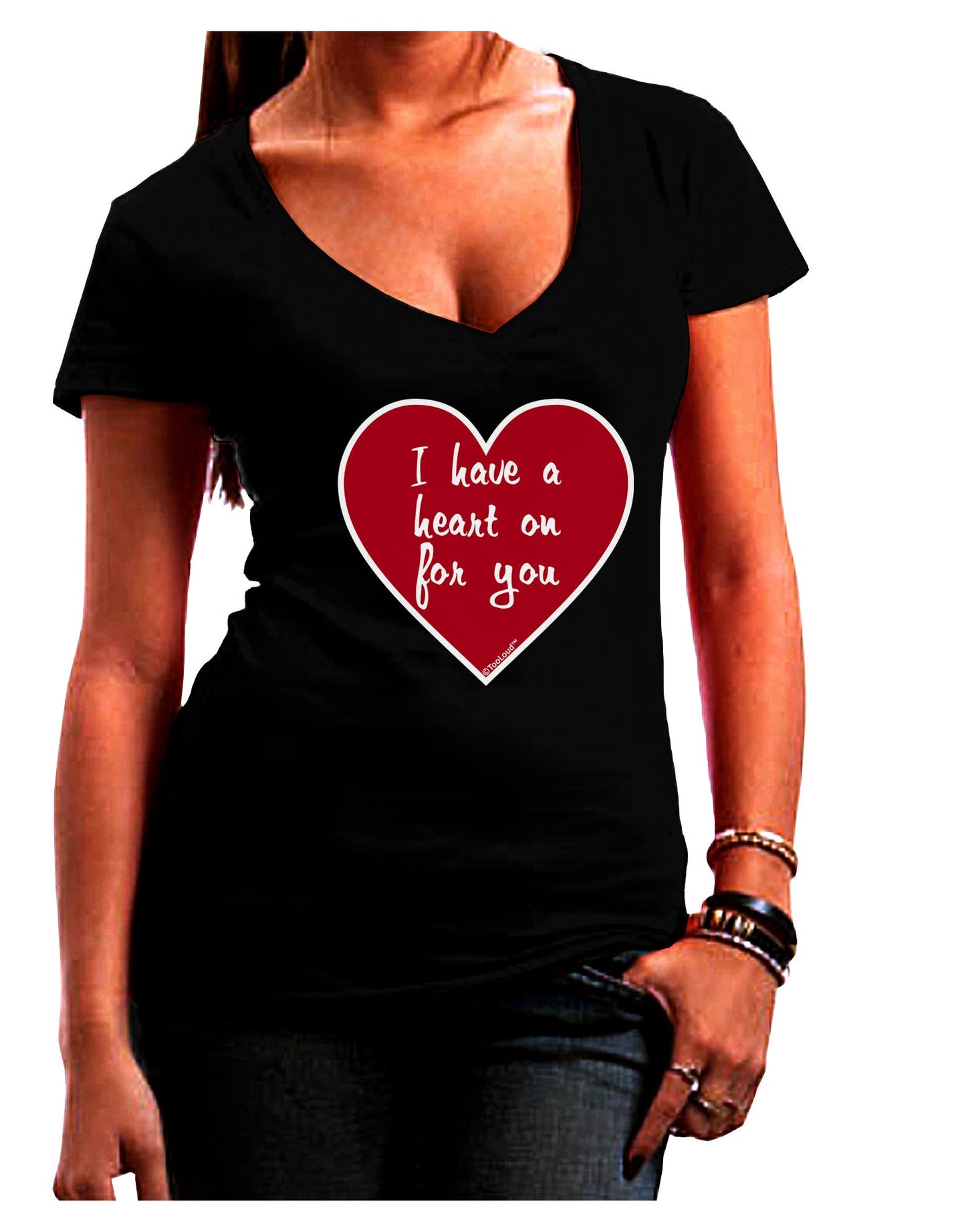 I Have a Heart On For You Juniors V-Neck Dark T-Shirt-Womens V-Neck T-Shirts-TooLoud-Black-Juniors Fitted Small-Davson Sales