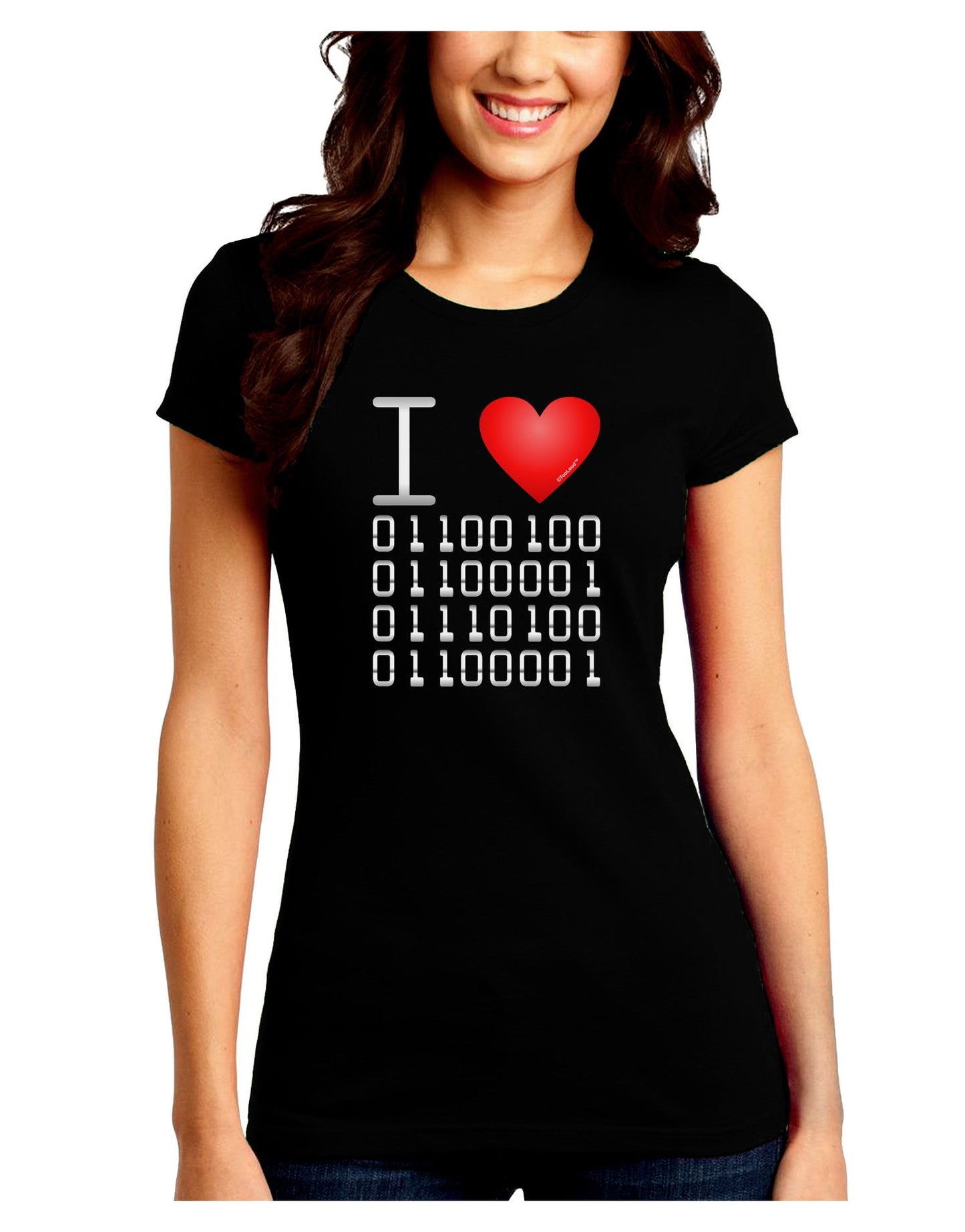 I Heart Binary Data Juniors Petite Crew Dark T-Shirt-T-Shirts Juniors Tops-TooLoud-Black-Juniors Fitted Small-Davson Sales