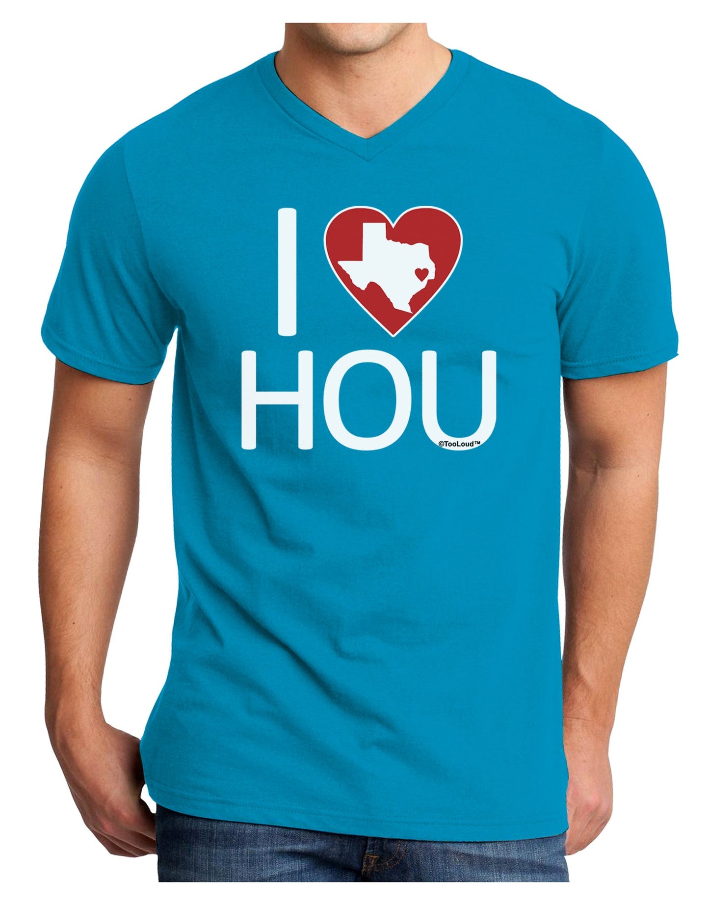 I Heart Houston Adult Dark V-Neck T-Shirt-Mens V-Neck T-Shirt-TooLoud-Turquoise-Small-Davson Sales