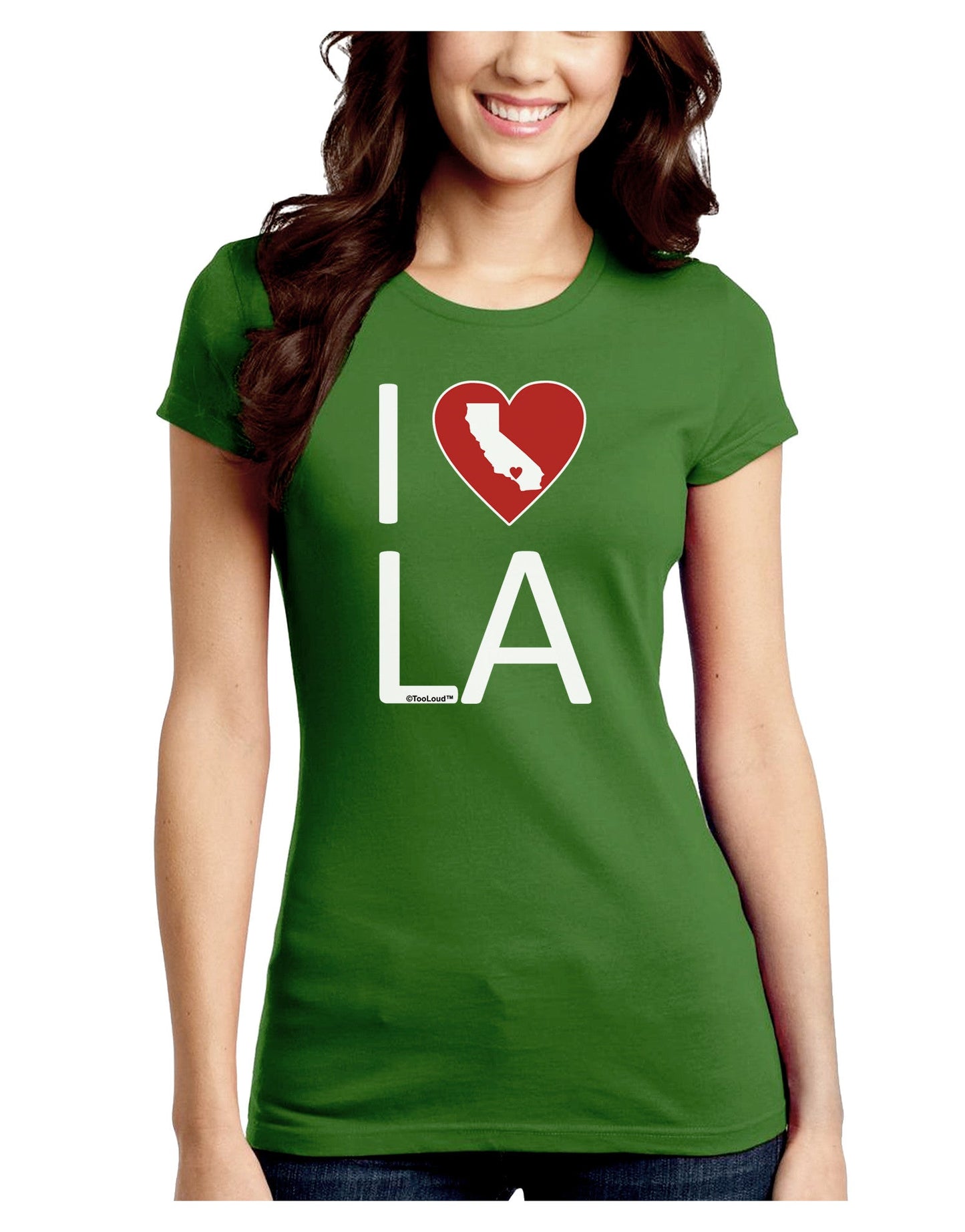 I Heart Los Angeles Juniors Petite Crew Dark T-Shirt-T-Shirts Juniors Tops-TooLoud-Kiwi-Green-Juniors Fitted Small-Davson Sales