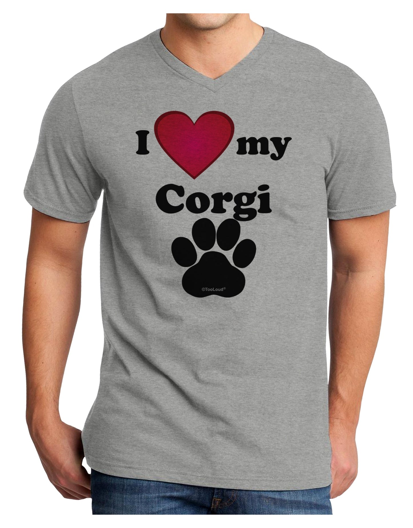 I Heart My Corgi Adult V-Neck T-shirt by TooLoud-Mens V-Neck T-Shirt-TooLoud-HeatherGray-Small-Davson Sales