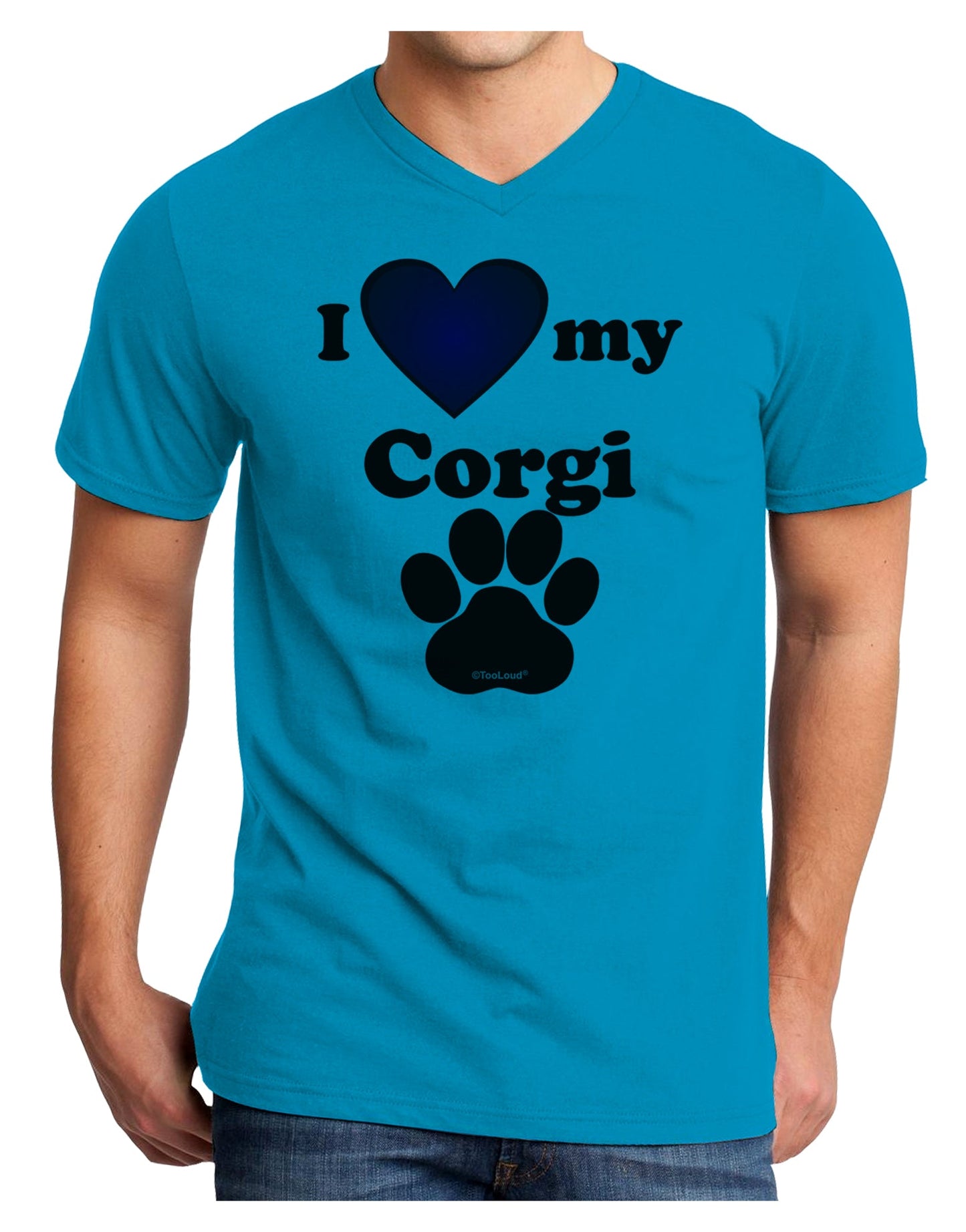 I Heart My Corgi Adult V-Neck T-shirt by TooLoud-Mens V-Neck T-Shirt-TooLoud-Turquoise-Small-Davson Sales