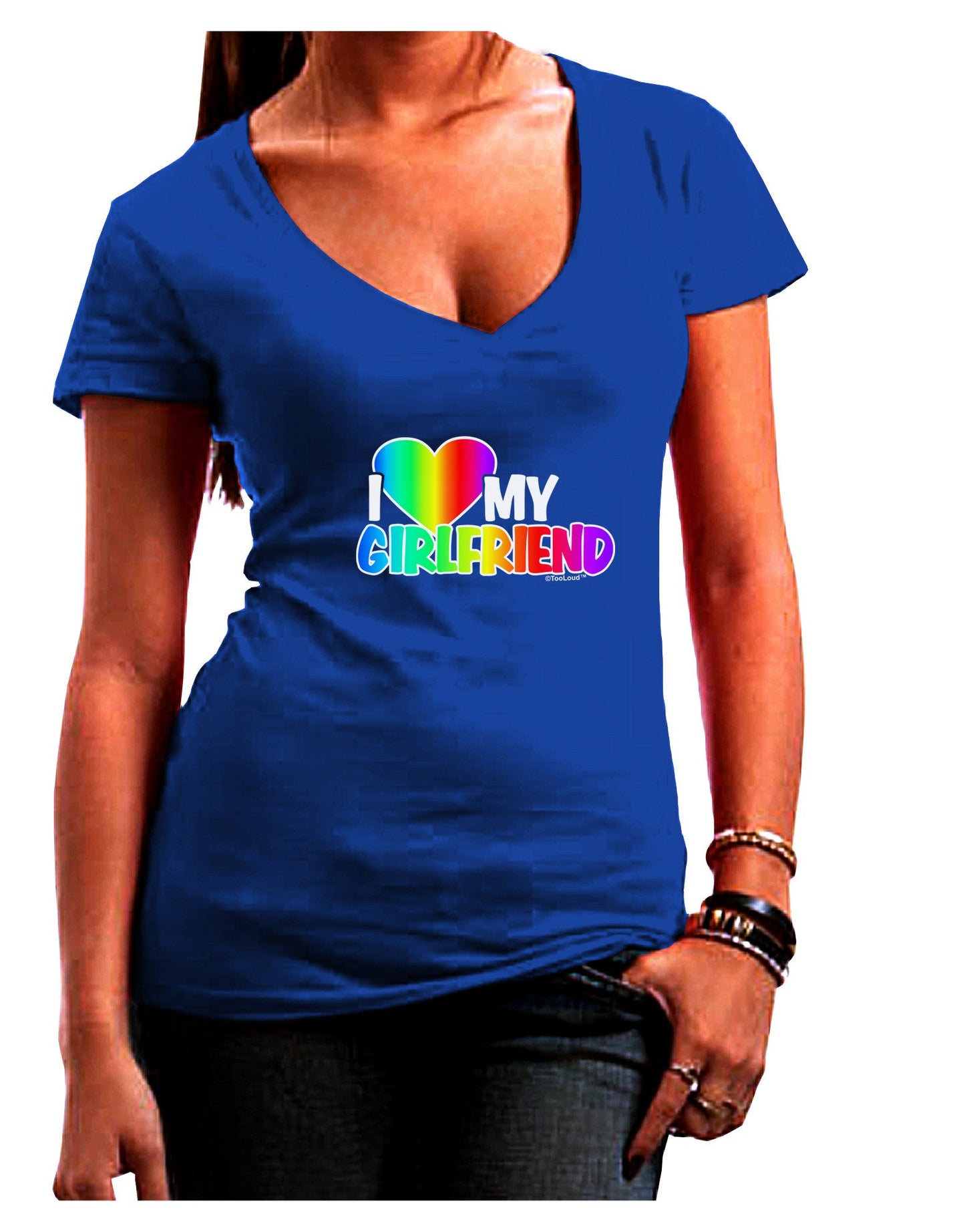 I Heart My Girlfriend - Rainbow Womens V-Neck Dark T-Shirt-Womens V-Neck T-Shirts-TooLoud-Royal-Blue-Juniors Fitted Small-Davson Sales