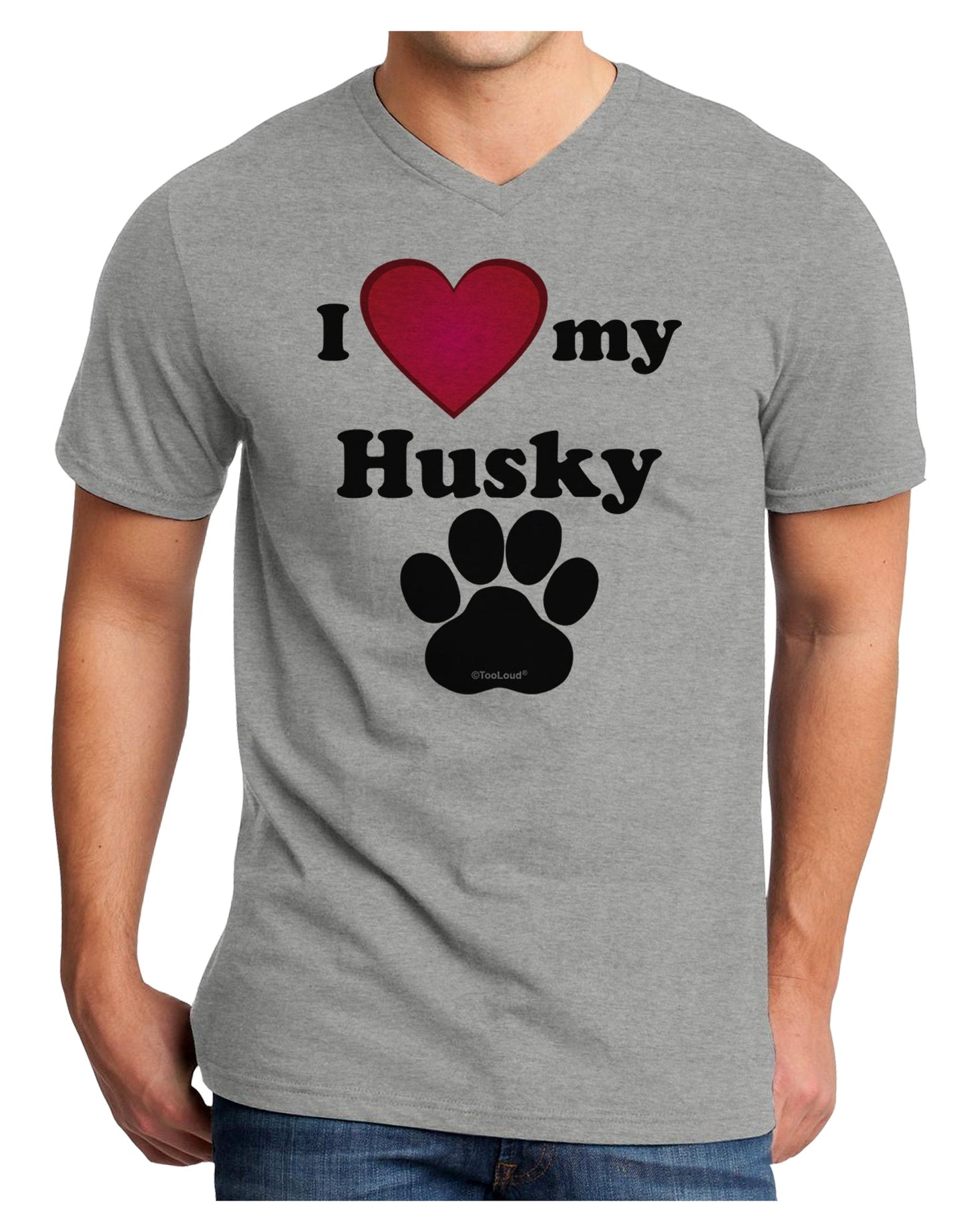 I Heart My Husky Adult V-Neck T-shirt by TooLoud-Mens V-Neck T-Shirt-TooLoud-HeatherGray-Small-Davson Sales