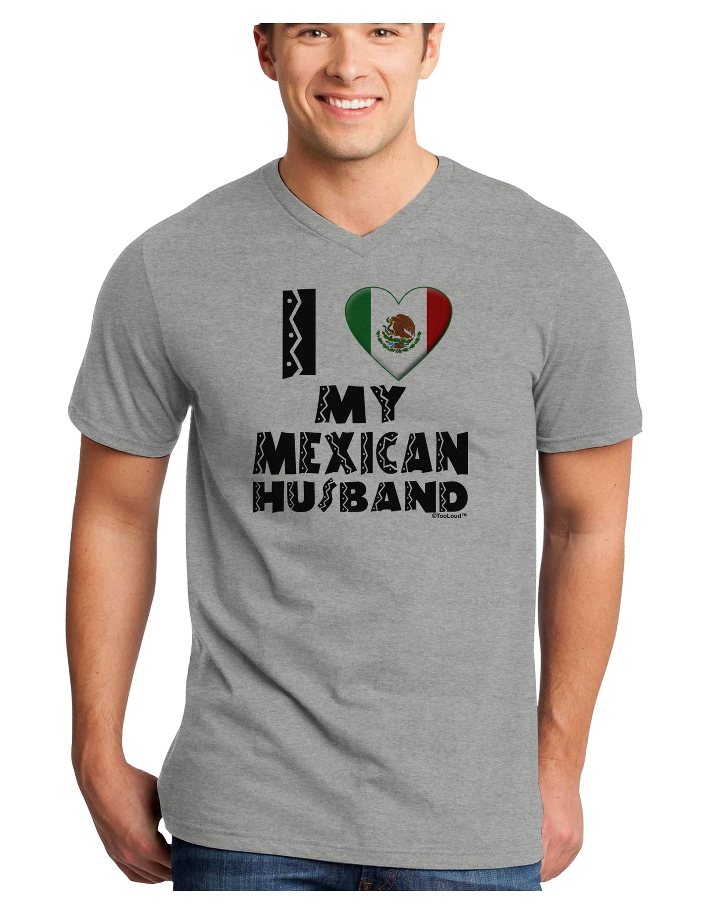 I Heart My Mexican Husband Adult V-Neck T-shirt by TooLoud-Mens V-Neck T-Shirt-TooLoud-HeatherGray-Small-Davson Sales