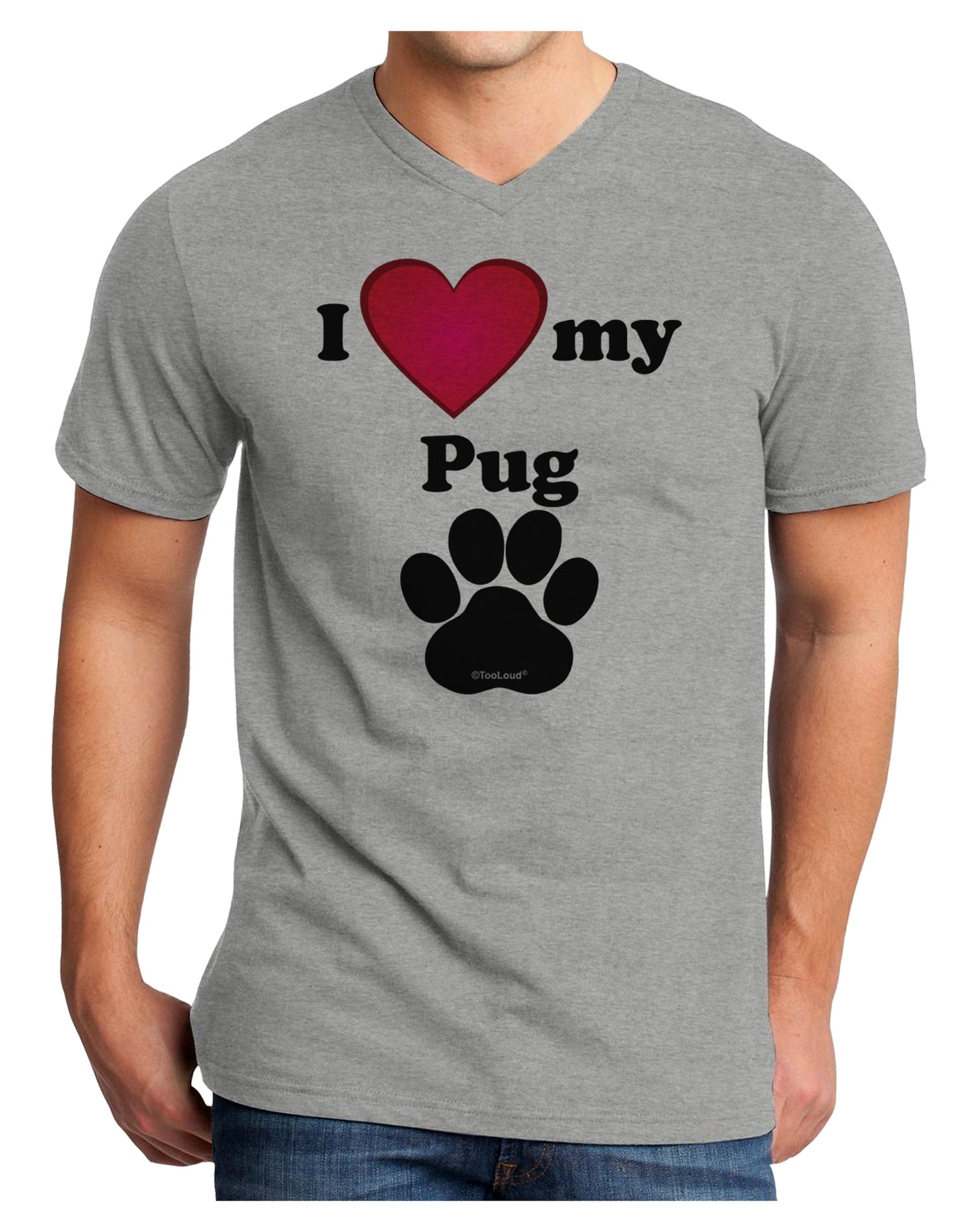 I Heart My Pug Adult V-Neck T-shirt by TooLoud-Mens V-Neck T-Shirt-TooLoud-HeatherGray-Small-Davson Sales