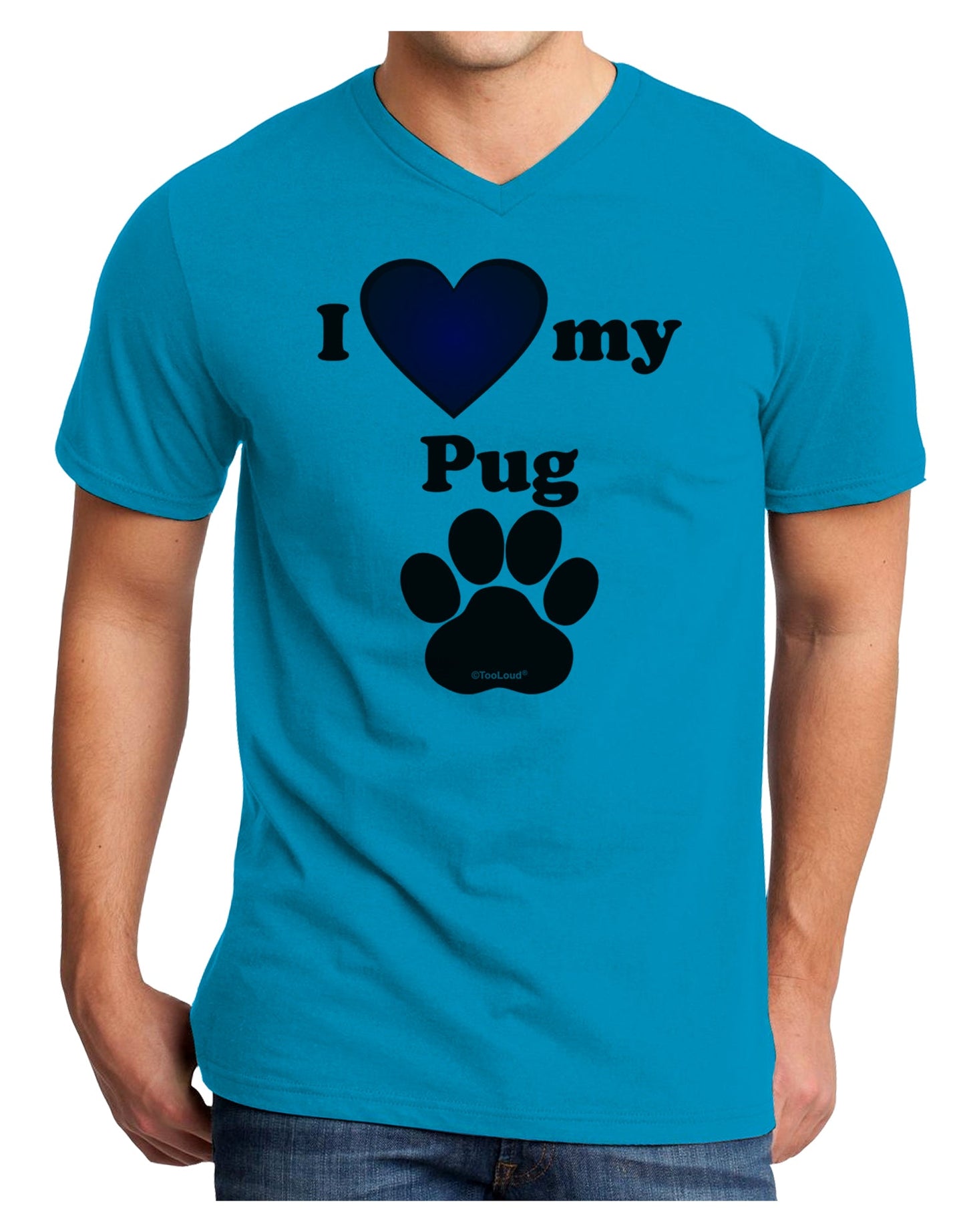 I Heart My Pug Adult V-Neck T-shirt by TooLoud-Mens V-Neck T-Shirt-TooLoud-Turquoise-Small-Davson Sales