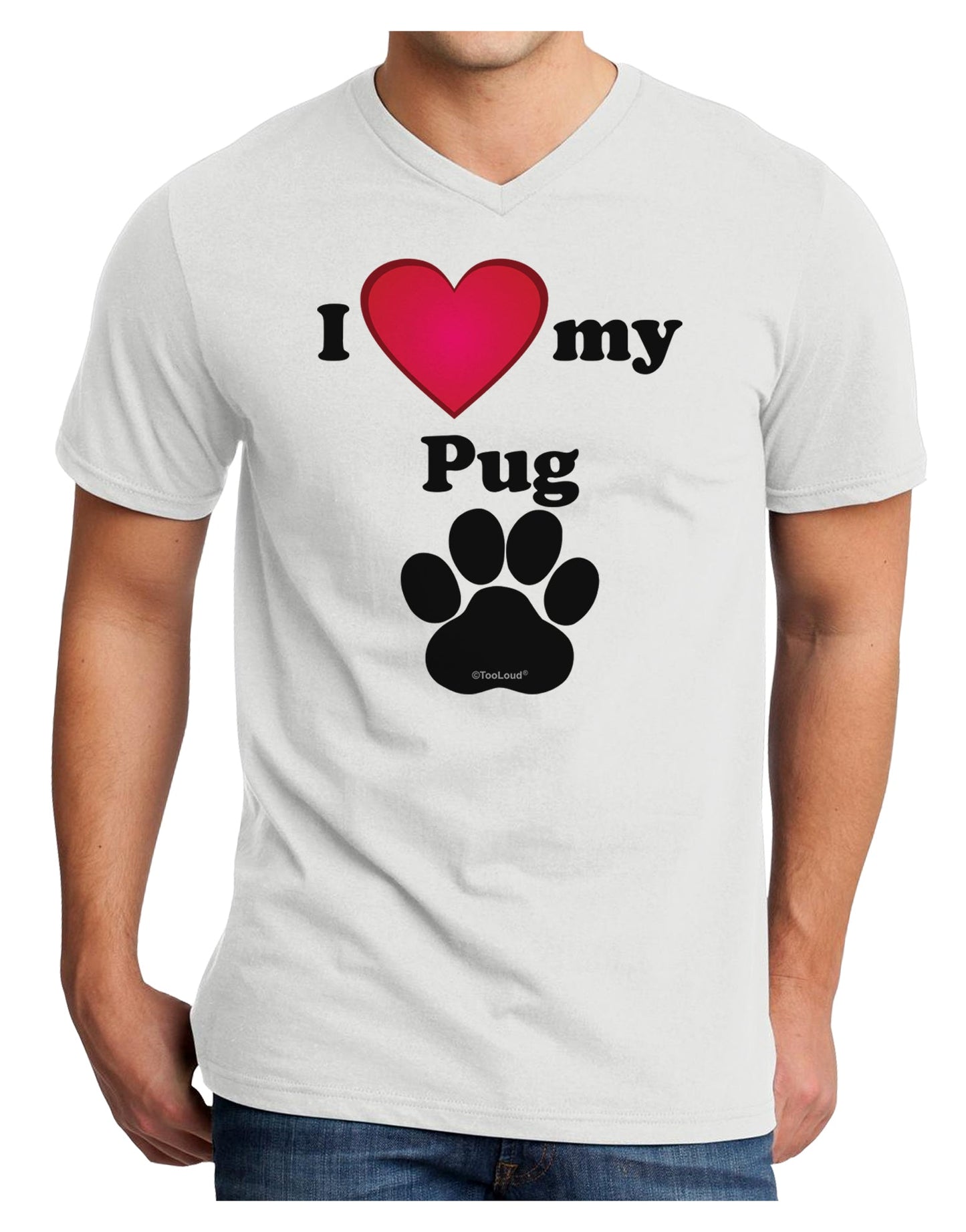 I Heart My Pug Adult V-Neck T-shirt by TooLoud-Mens V-Neck T-Shirt-TooLoud-White-Small-Davson Sales