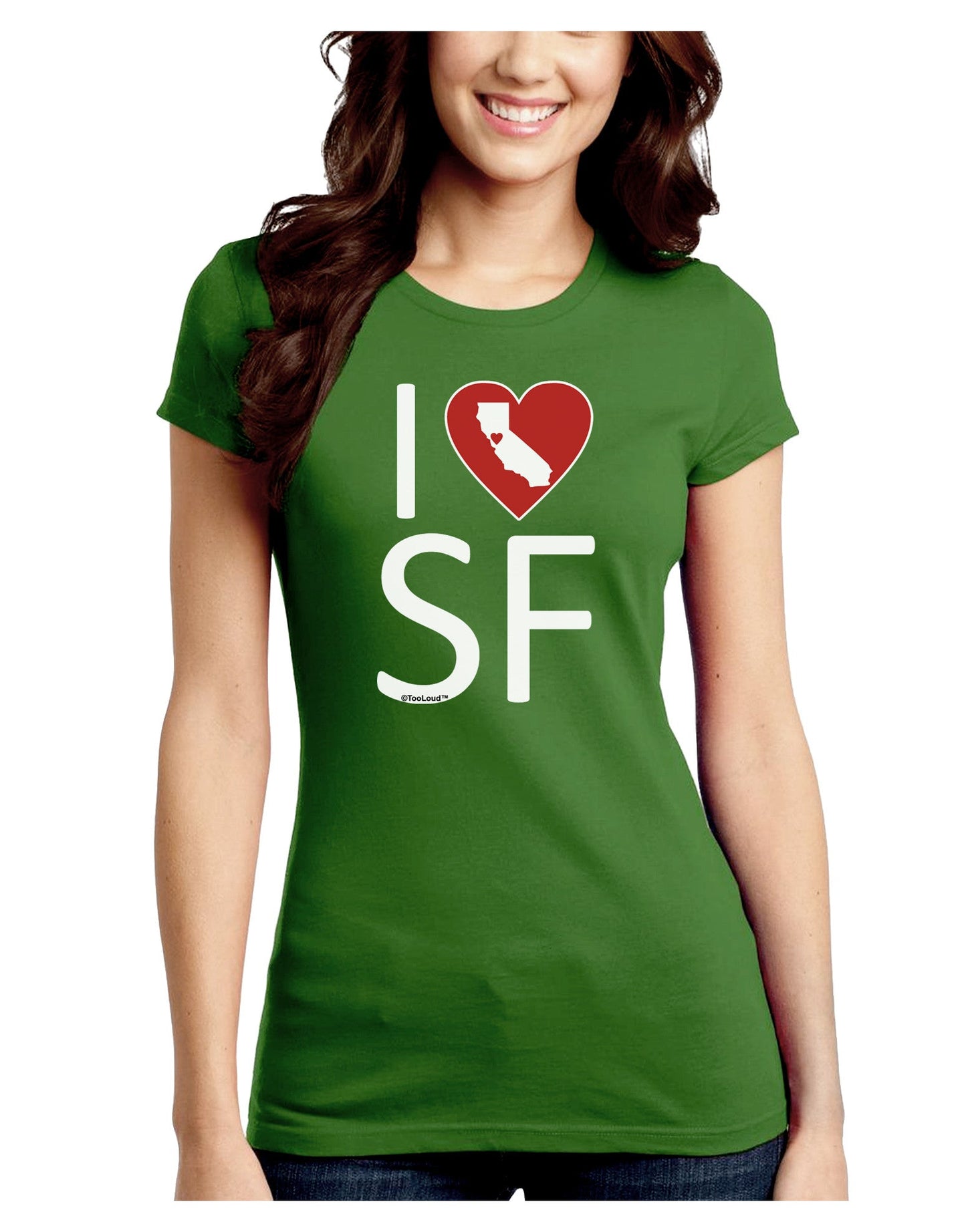 I Heart San Francisco Juniors Petite Crew Dark T-Shirt-T-Shirts Juniors Tops-TooLoud-Kiwi-Green-Juniors Fitted Small-Davson Sales