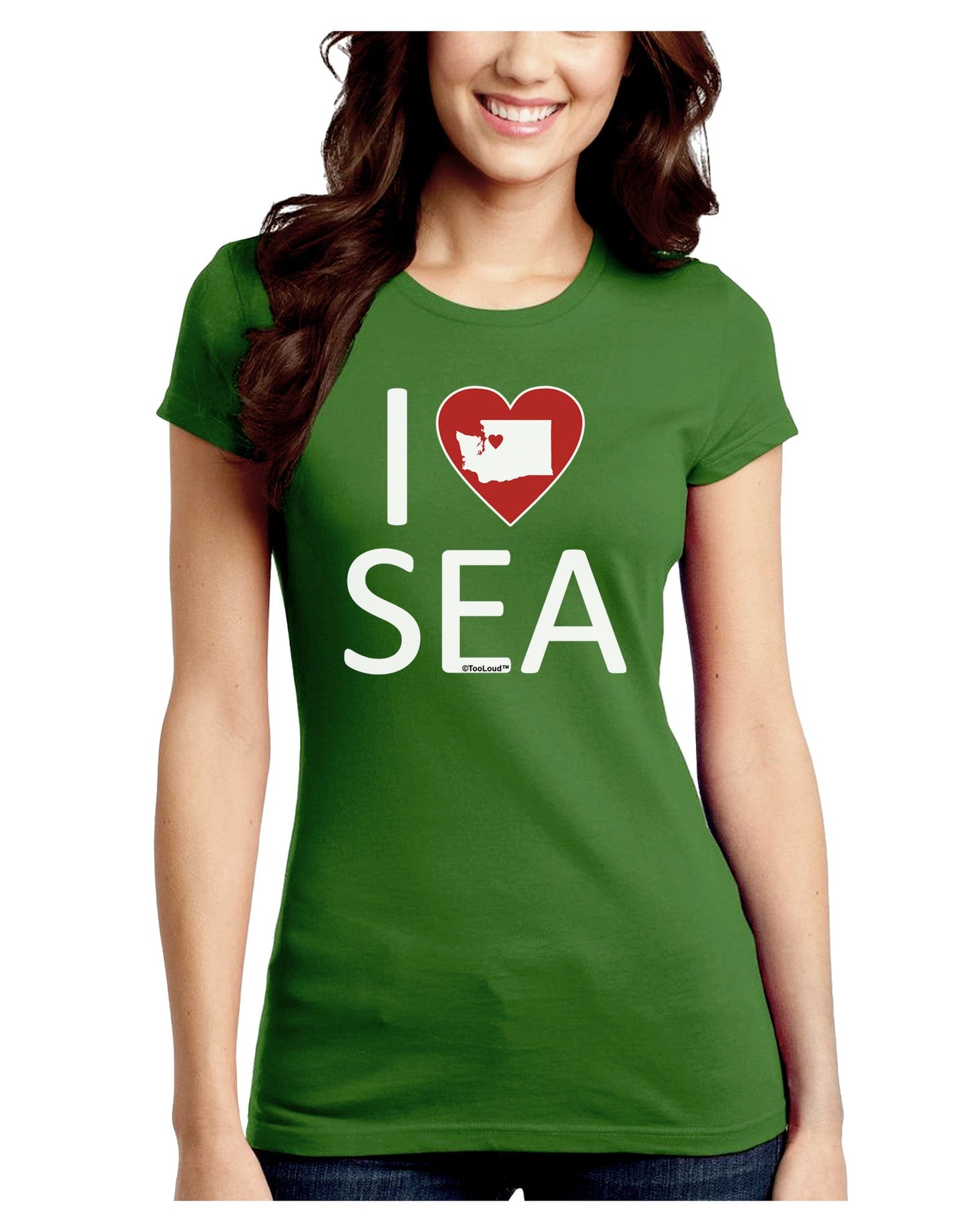 I Heart Seattle Juniors Petite Crew Dark T-Shirt-T-Shirts Juniors Tops-TooLoud-Kiwi-Green-Juniors Fitted Small-Davson Sales