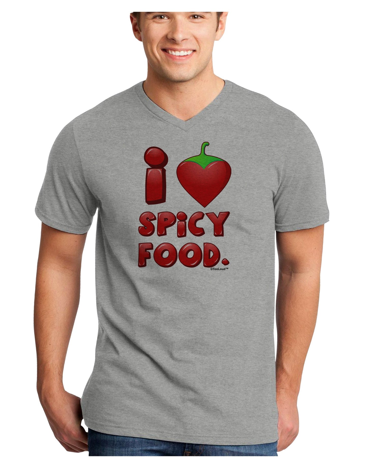 I Heart Spicy Food Adult V-Neck T-shirt-Mens V-Neck T-Shirt-TooLoud-HeatherGray-Small-Davson Sales