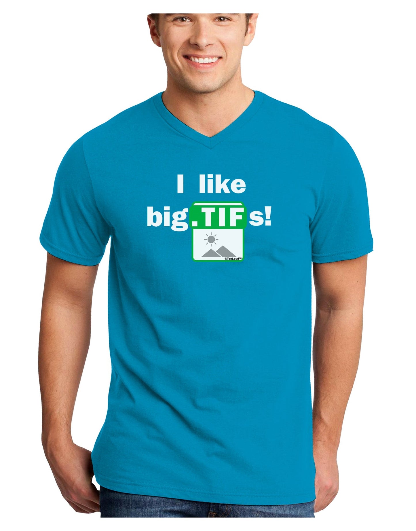 I Like Big Tifs Adult Dark V-Neck T-Shirt-TooLoud-Turquoise-Small-Davson Sales