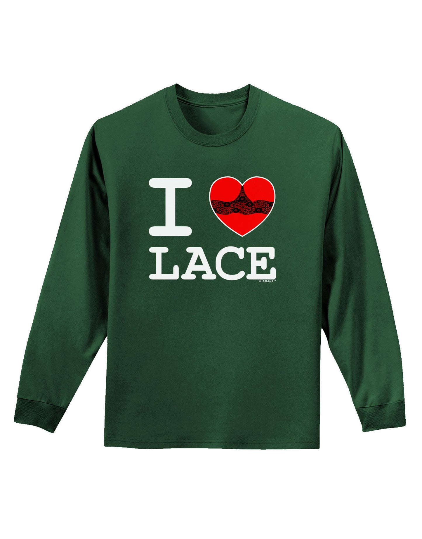 I Love Heart Lace Adult Long Sleeve Dark T-Shirt-TooLoud-Dark-Green-Small-Davson Sales