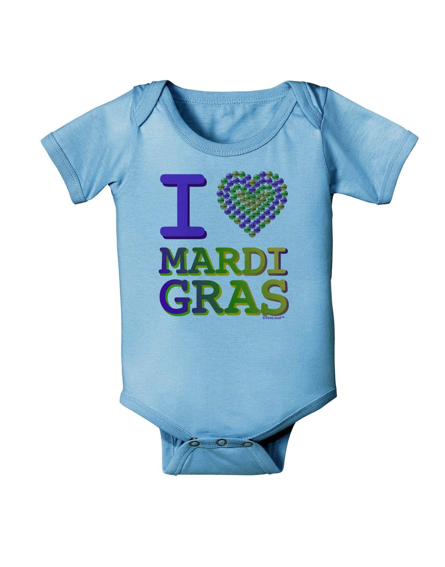 I Love Heart Mardi Gras Baby Romper Bodysuit-Baby Romper-TooLoud-Light-Blue-06-Months-Davson Sales