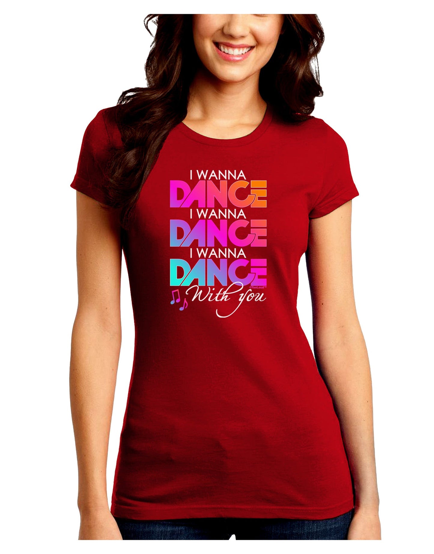 I Wanna Dance With You Juniors Petite Crew Dark T-Shirt-T-Shirts Juniors Tops-TooLoud-Red-Juniors Fitted Small-Davson Sales