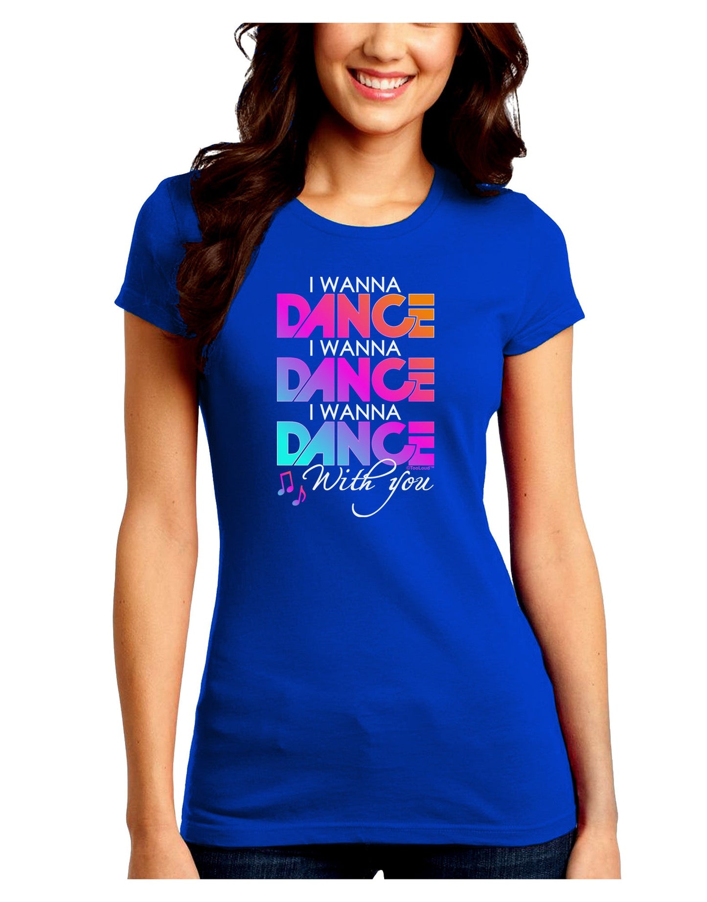 I Wanna Dance With You Juniors Petite Crew Dark T-Shirt-T-Shirts Juniors Tops-TooLoud-Royal-Blue-Juniors Fitted Small-Davson Sales
