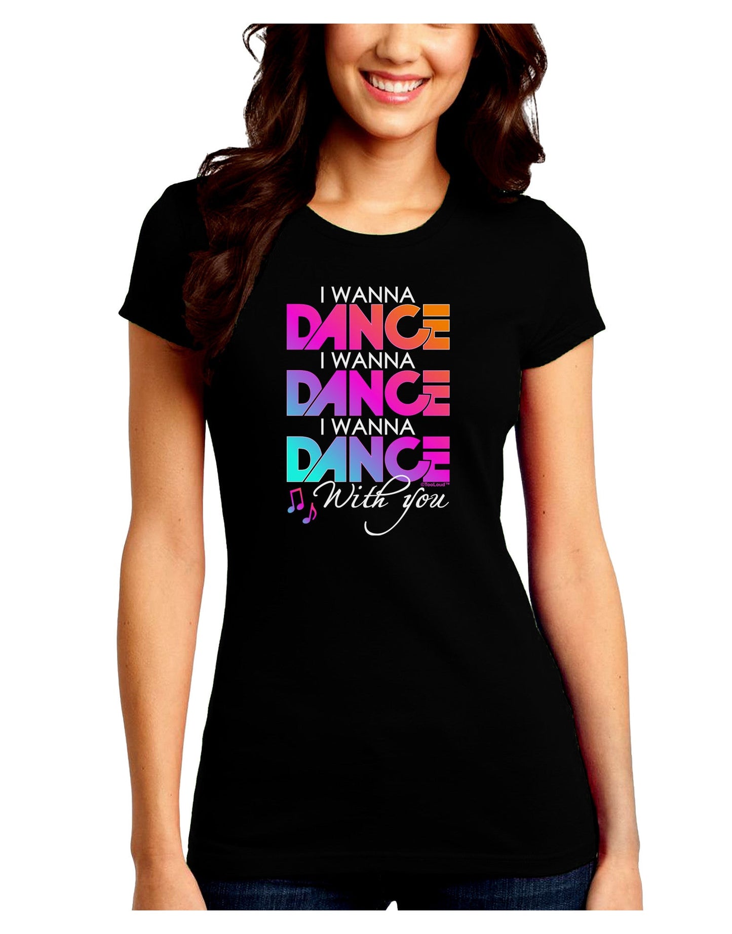 I Wanna Dance With You Juniors Petite Crew Dark T-Shirt-T-Shirts Juniors Tops-TooLoud-Black-Juniors Fitted Small-Davson Sales