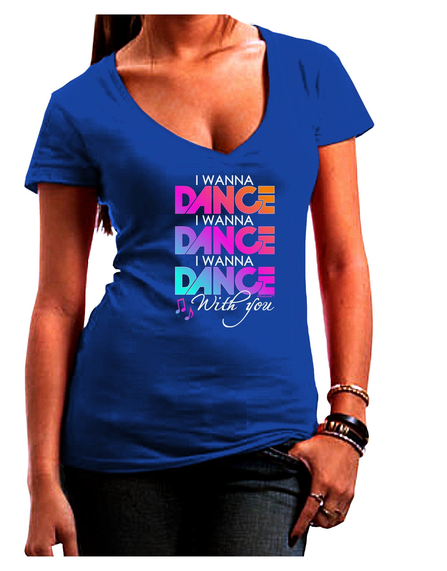 I Wanna Dance With You Womens V-Neck Dark T-Shirt-Womens V-Neck T-Shirts-TooLoud-Royal-Blue-Juniors Fitted Small-Davson Sales
