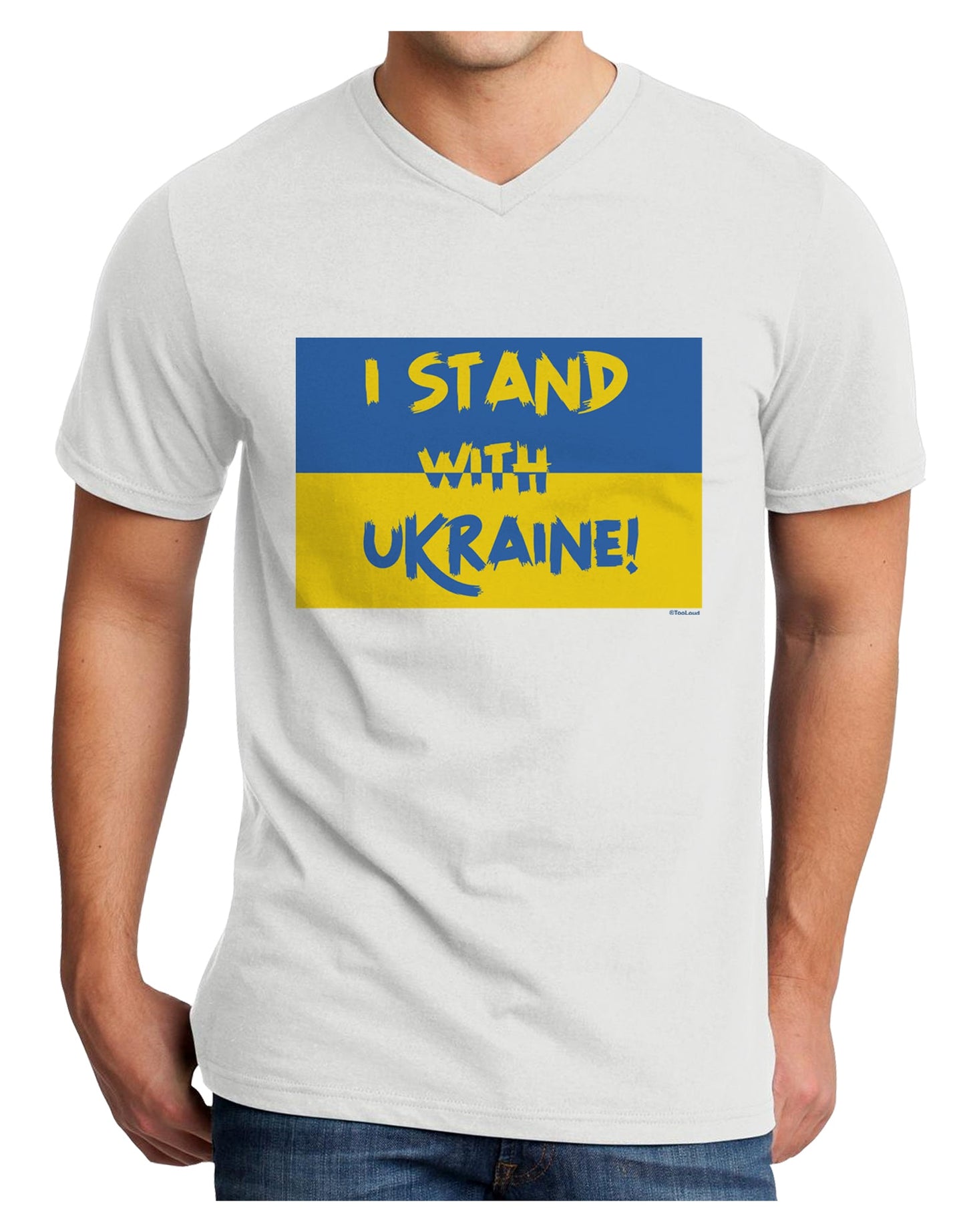 I stand with Ukraine Flag Adult V-Neck T-shirt-Mens T-Shirt-TooLoud-White-Small-Davson Sales