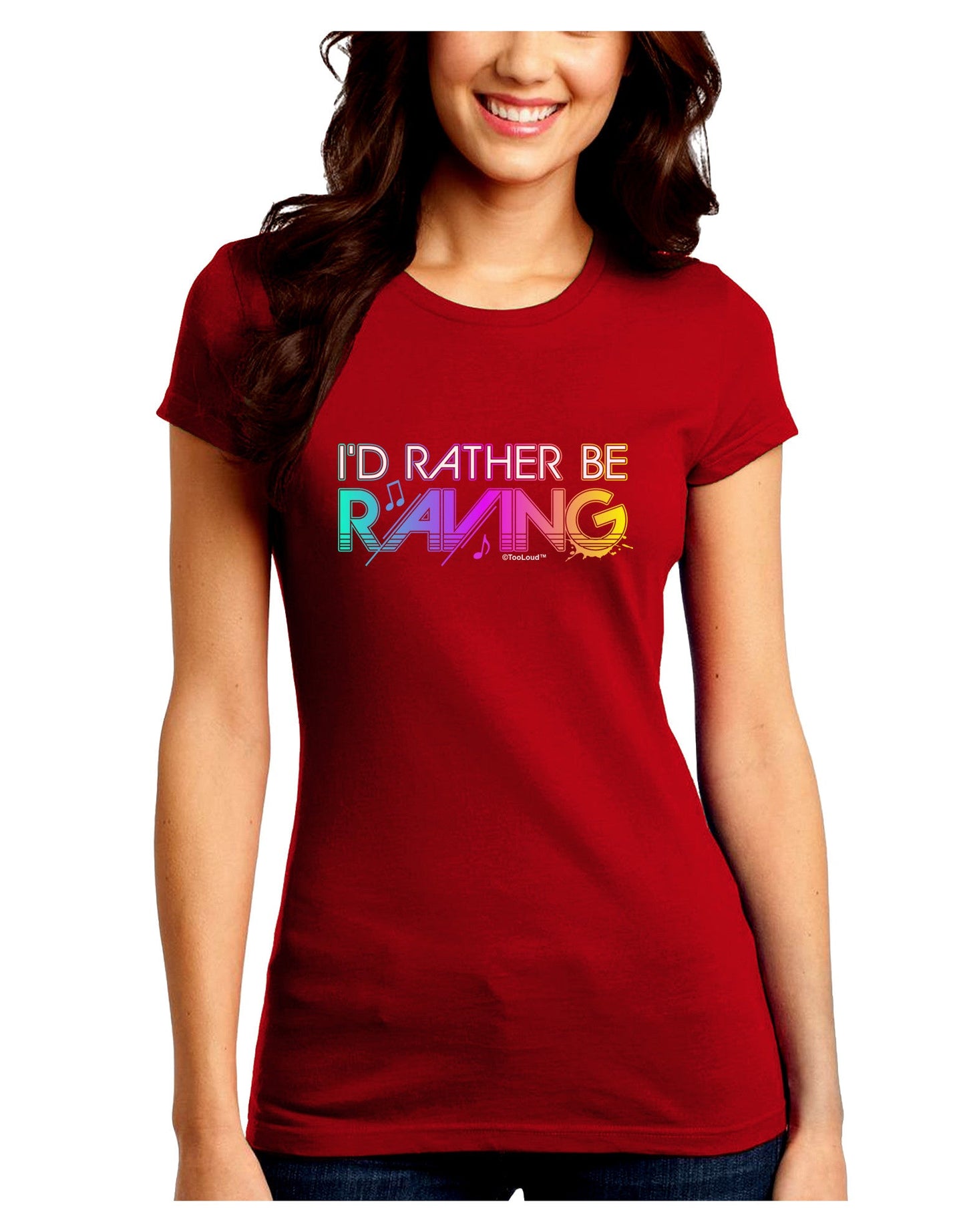 I'd Rather Be Raving Juniors Petite Crew Dark T-Shirt-T-Shirts Juniors Tops-TooLoud-Red-Juniors Fitted Small-Davson Sales