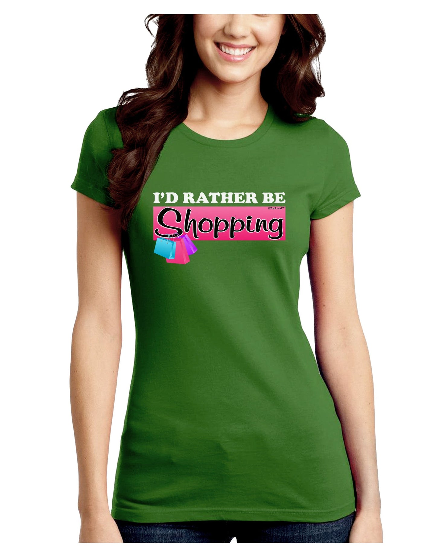 I'd Rather Be Shopping Juniors Petite Crew Dark T-Shirt-T-Shirts Juniors Tops-TooLoud-Kiwi-Green-Juniors Fitted Small-Davson Sales