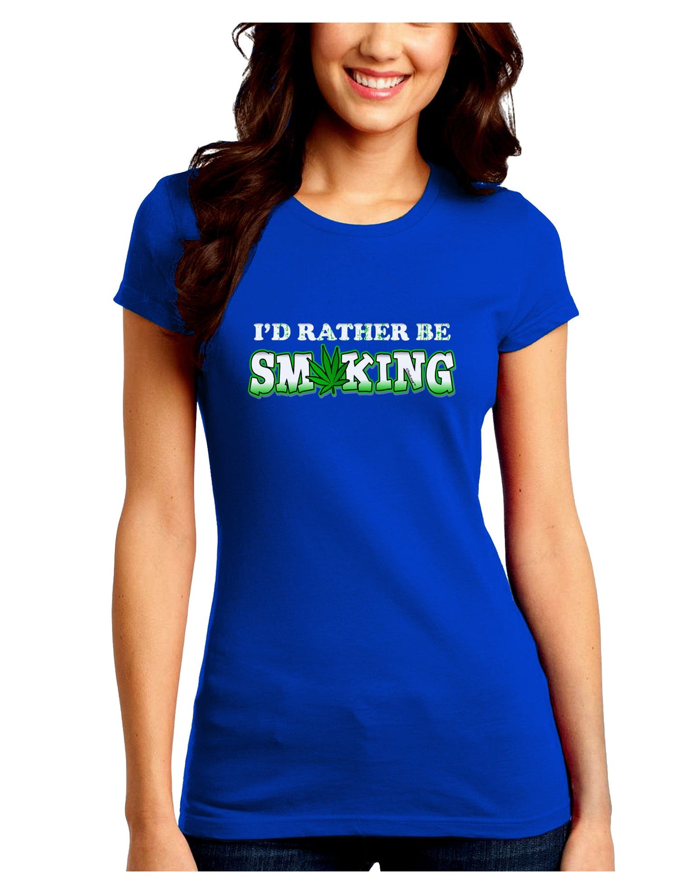 I'd Rather Be Smoking Juniors Petite Crew Dark T-Shirt-T-Shirts Juniors Tops-TooLoud-Royal-Blue-Juniors Fitted Small-Davson Sales