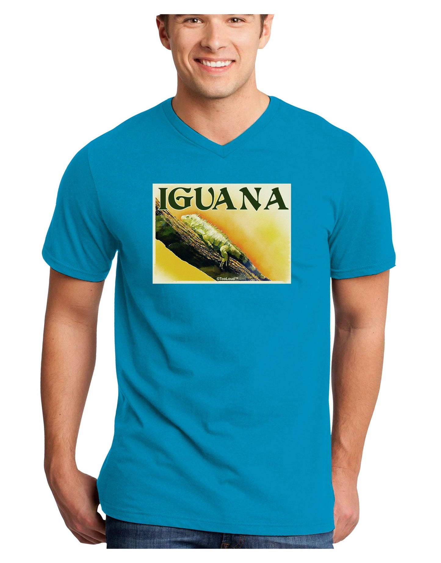 Iguana Watercolor Text Adult Dark V-Neck T-Shirt-TooLoud-Turquoise-Small-Davson Sales