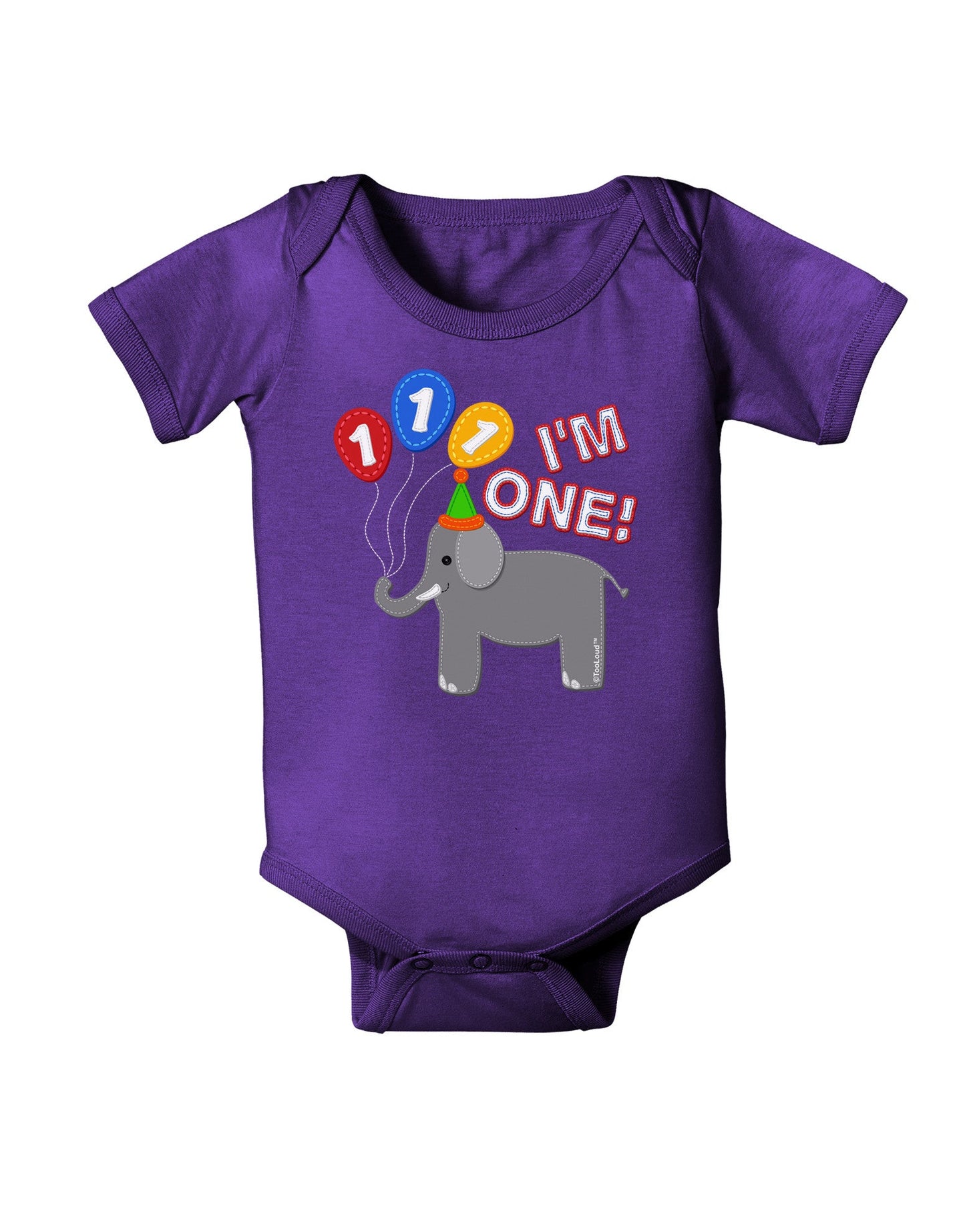 I'm One Cute 1st Birthday Elephant Baby Romper Bodysuit Dark-Baby Romper-TooLoud-Purple-06-Months-Davson Sales