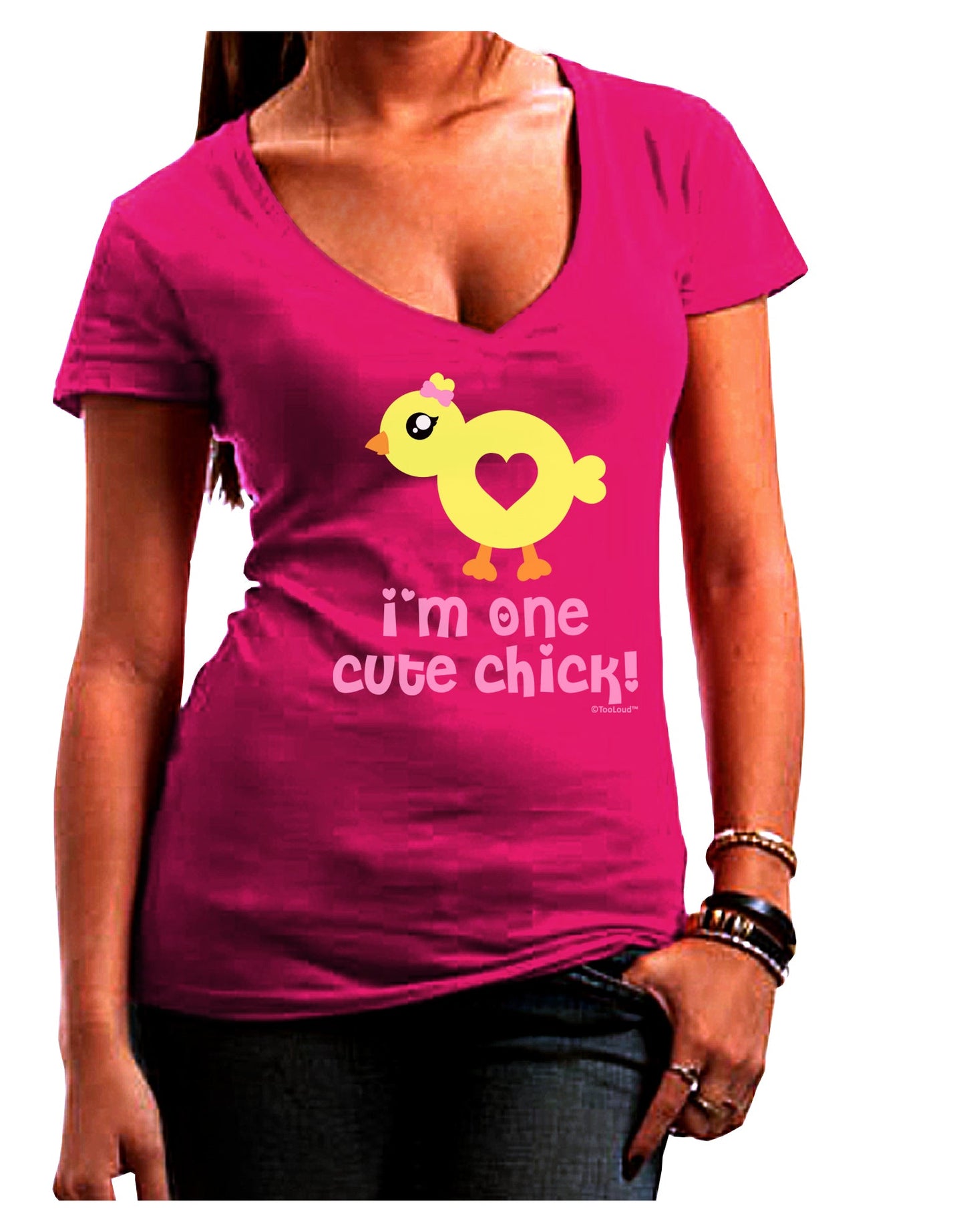 I'm One Cute Chick Juniors V-Neck Dark T-Shirt by TooLoud-Womens V-Neck T-Shirts-TooLoud-Hot-Pink-Juniors Fitted Small-Davson Sales