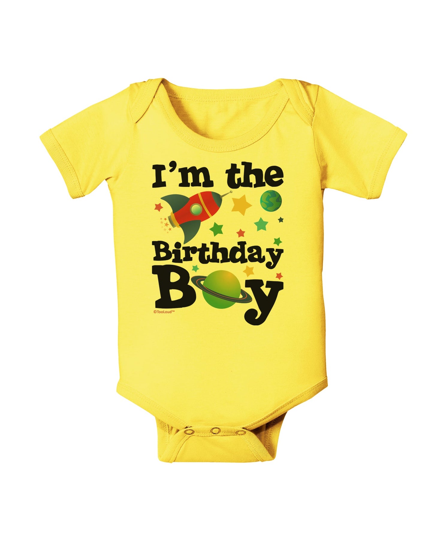I'm the Birthday Boy - Outer Space Design Baby Romper Bodysuit by TooLoud-Baby Romper-TooLoud-Yellow-06-Months-Davson Sales
