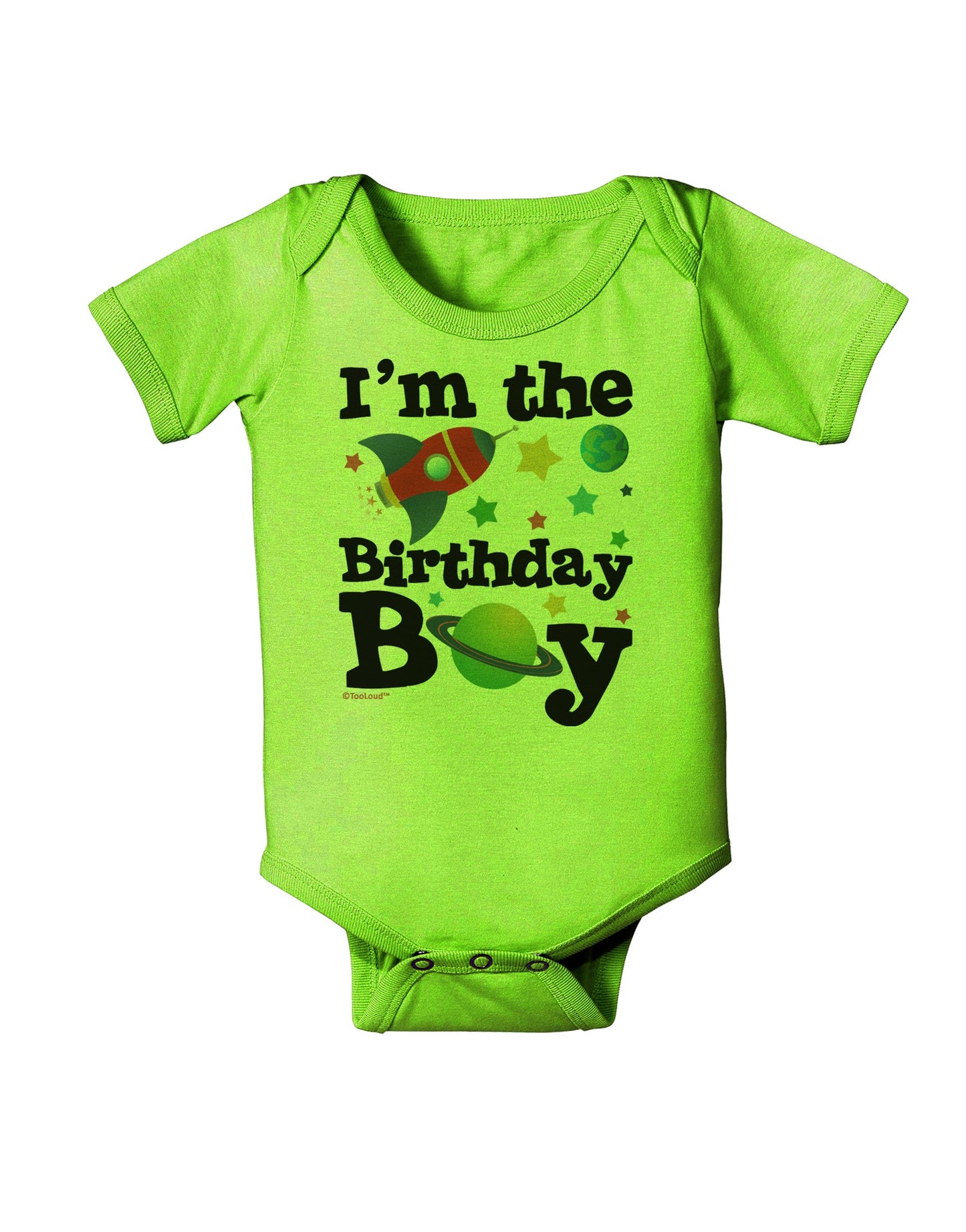 I'm the Birthday Boy - Outer Space Design Baby Romper Bodysuit by TooLoud-Baby Romper-TooLoud-Lime-Green-06-Months-Davson Sales