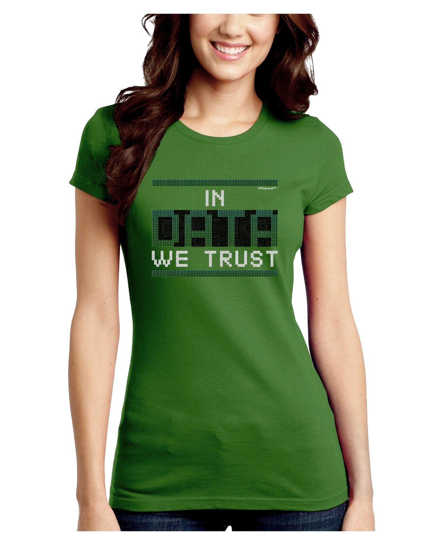 In Data We Trust Juniors Petite Crew Dark T-Shirt-T-Shirts Juniors Tops-TooLoud-Kiwi-Green-Juniors Fitted Small-Davson Sales