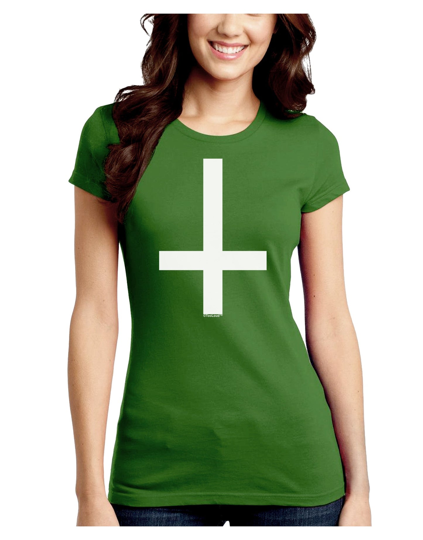 Inverted Cross Juniors Petite Crew Dark T-Shirt-T-Shirts Juniors Tops-TooLoud-Kiwi-Green-Juniors Fitted Small-Davson Sales