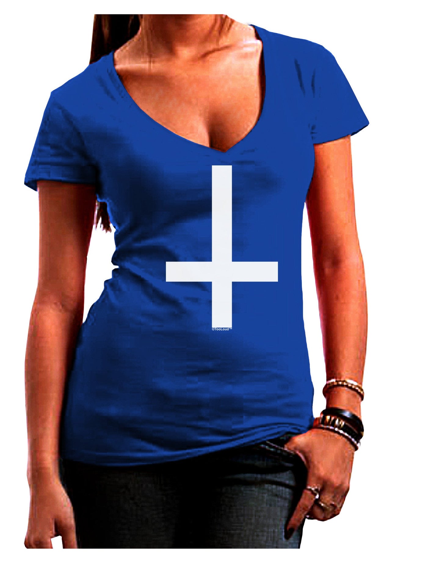 Inverted Cross Womens V-Neck Dark T-Shirt-Womens V-Neck T-Shirts-TooLoud-Royal-Blue-Juniors Fitted Small-Davson Sales