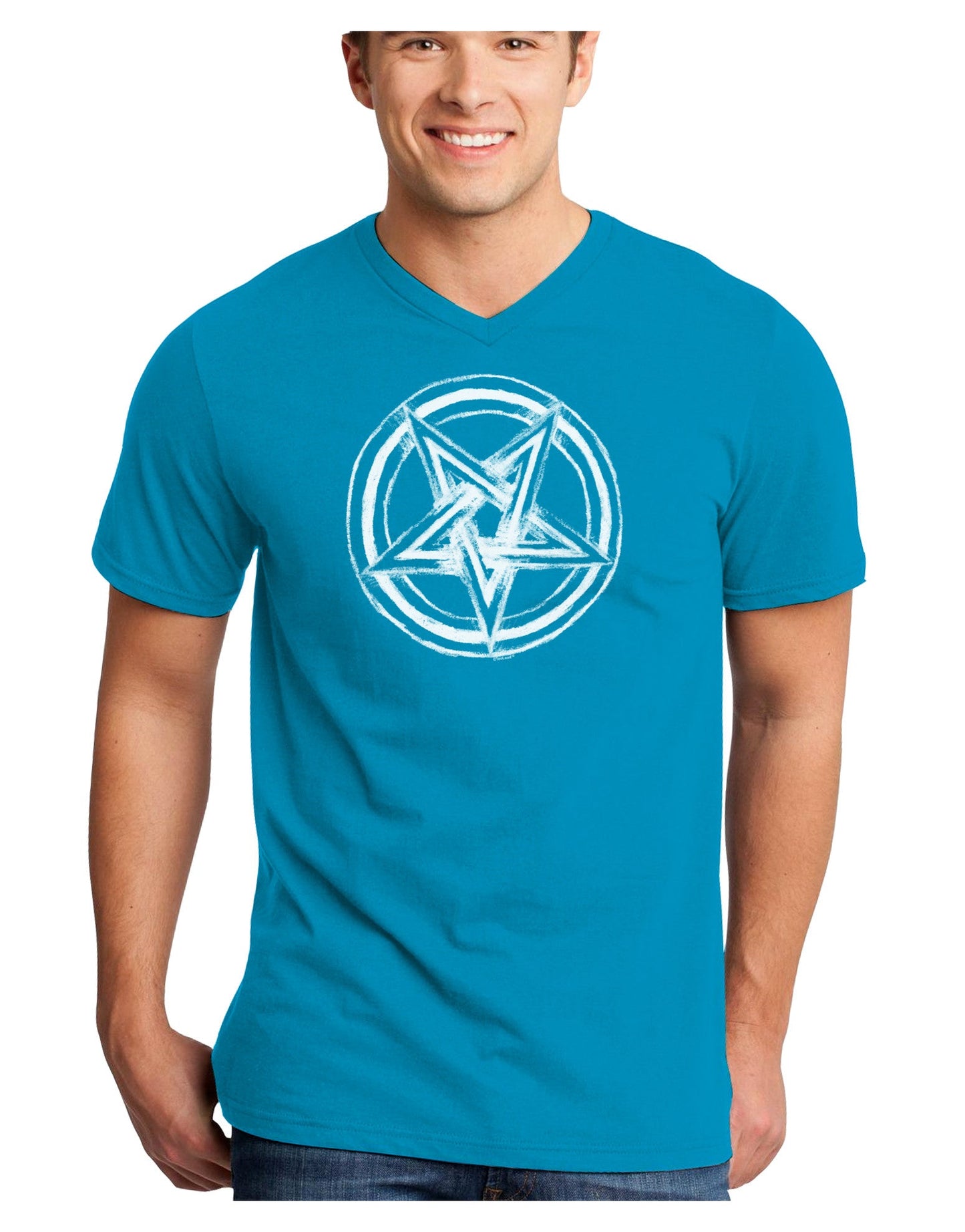 Inverted Pentagram Death Metal Star Adult Dark V-Neck T-Shirt-Mens V-Neck T-Shirt-TooLoud-Turquoise-Small-Davson Sales
