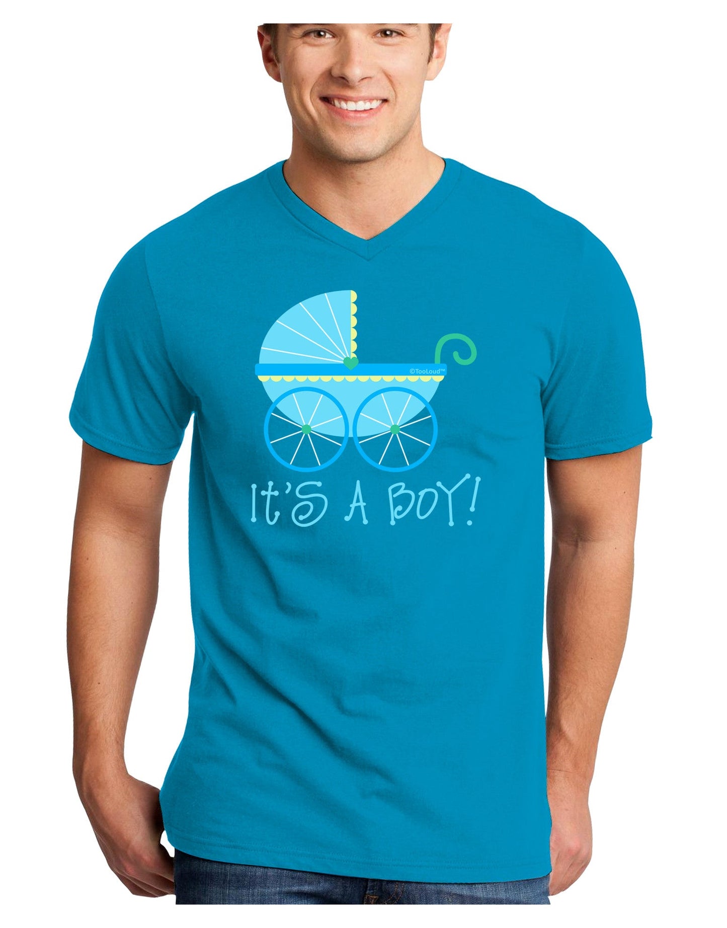 It's a Boy - Baby Boy Carriage Adult Dark V-Neck T-Shirt-TooLoud-Turquoise-Small-Davson Sales
