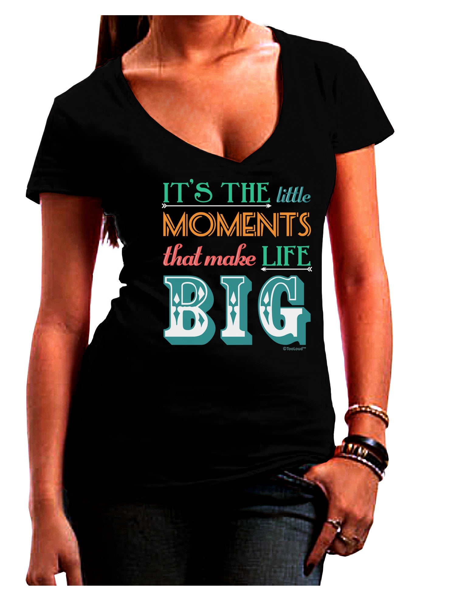 It’s the Little Moments that Make Life Big - Color Juniors V-Neck Dark T-Shirt-Womens V-Neck T-Shirts-TooLoud-Black-Juniors Fitted Small-Davson Sales