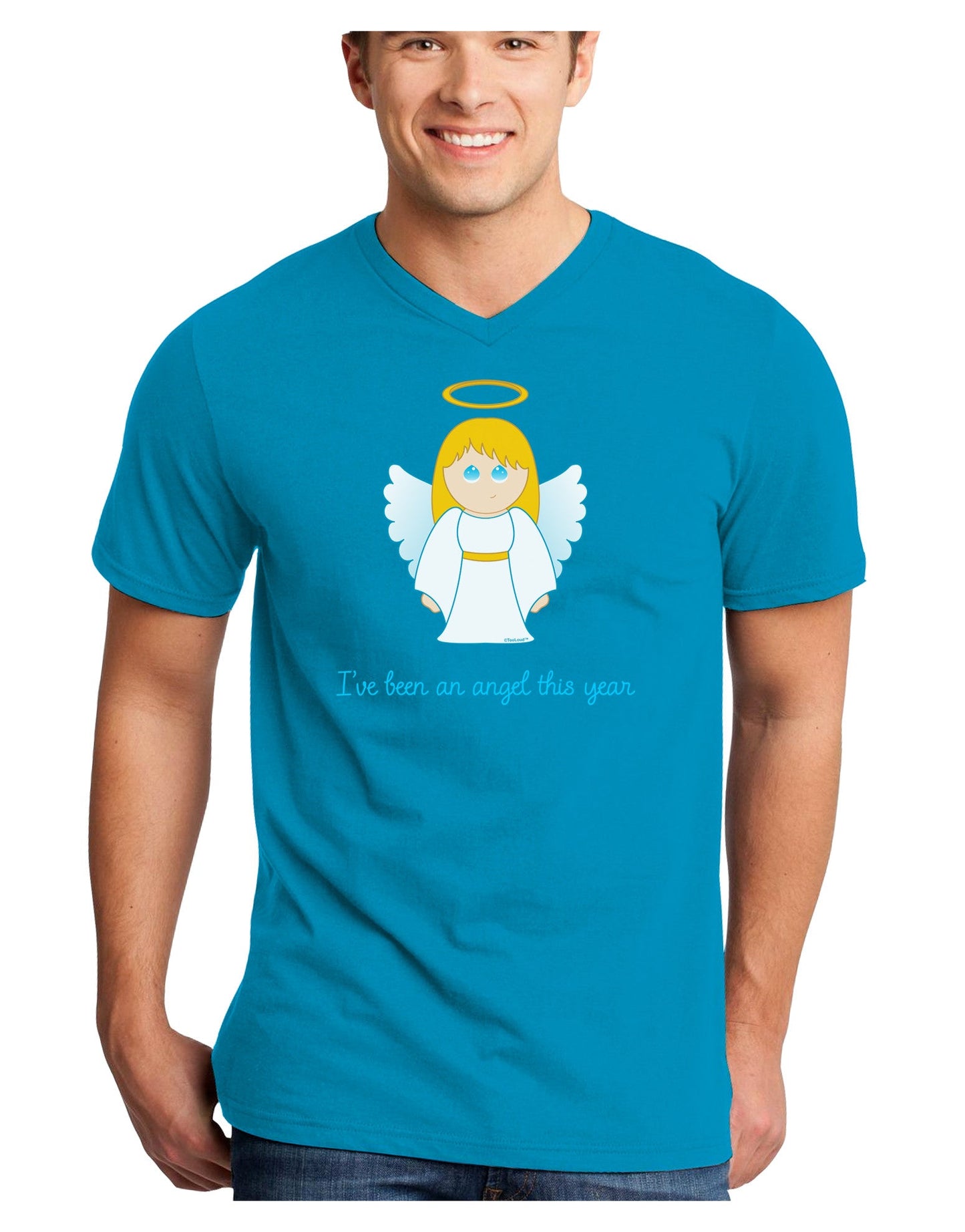 I've Been An Angel This Year Cute Christmas Angel Adult Dark V-Neck T-Shirt-TooLoud-Turquoise-Small-Davson Sales