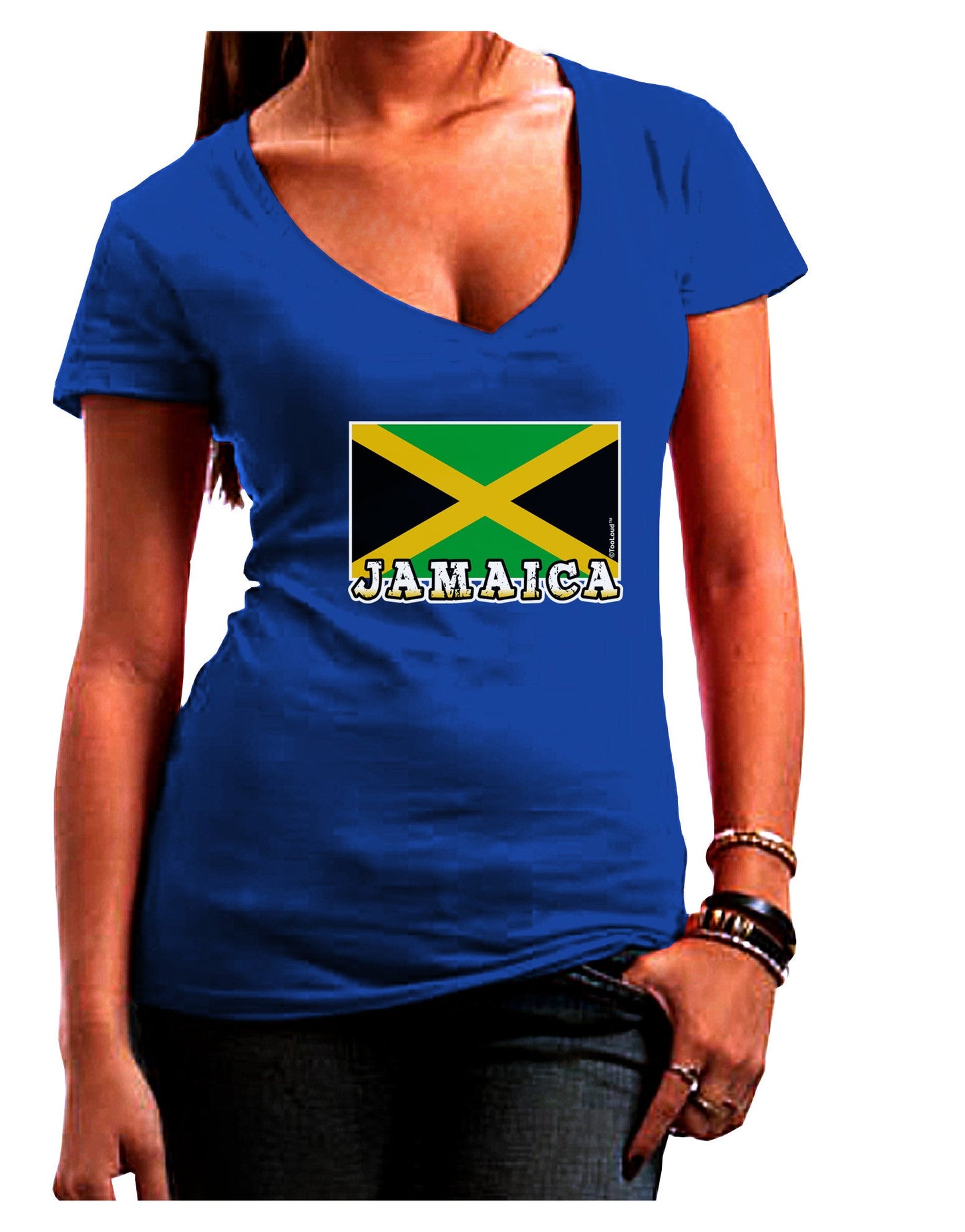 Jamaica Flag Dark Womens V-Neck Dark T-Shirt-Womens V-Neck T-Shirts-TooLoud-Royal-Blue-Juniors Fitted Small-Davson Sales
