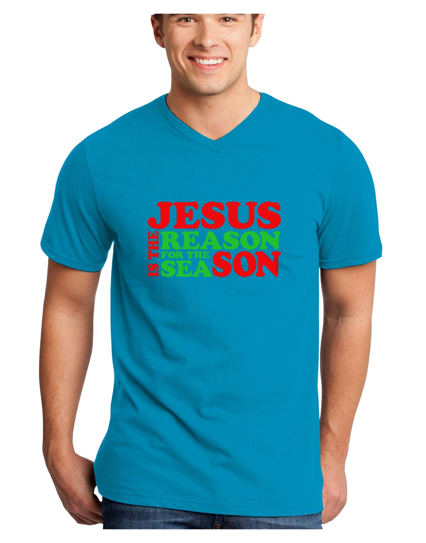 Jesus is the Reason for the Season Christmas Adult Dark V-Neck T-Shirt-TooLoud-Turquoise-Small-Davson Sales