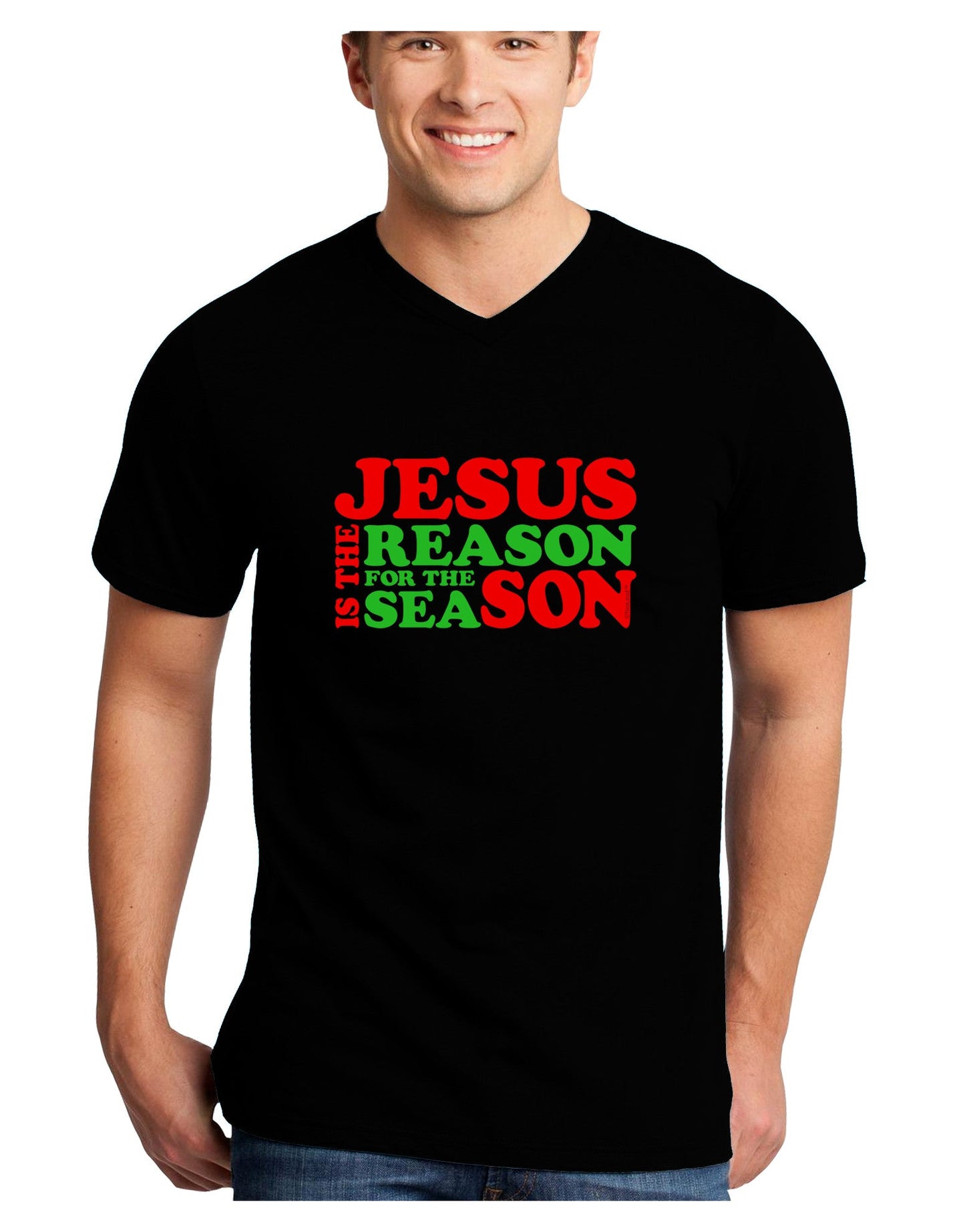 Jesus is the Reason for the Season Christmas Adult Dark V-Neck T-Shirt-TooLoud-Black-Small-Davson Sales