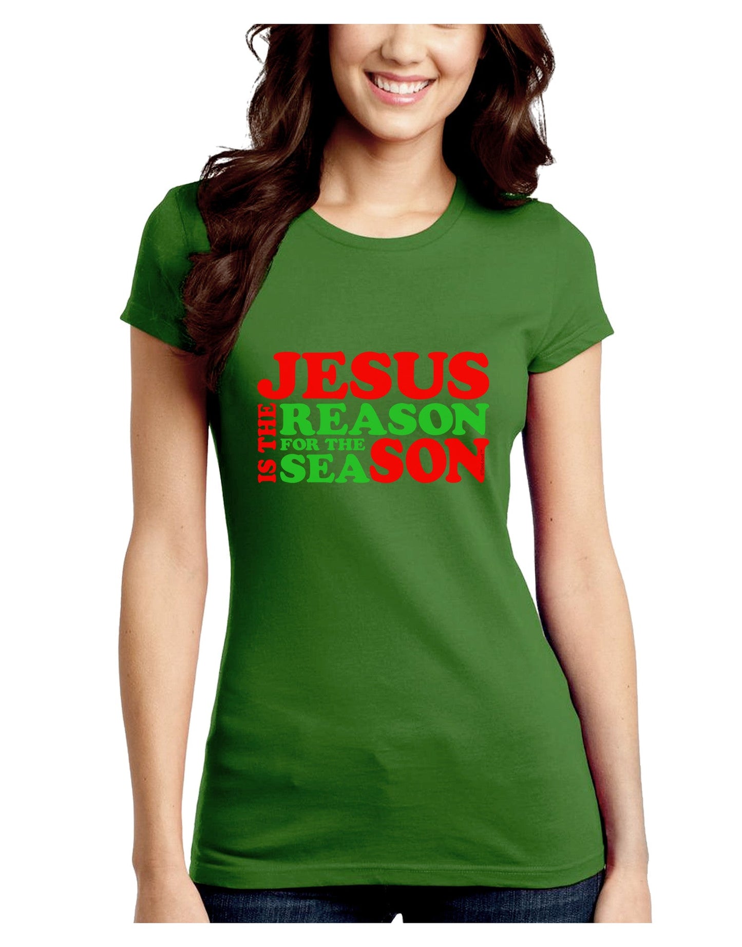 Jesus is the Reason for the Season Christmas Juniors Crew Dark T-Shirt-T-Shirts Juniors Tops-TooLoud-Kiwi-Green-Juniors Fitted Small-Davson Sales