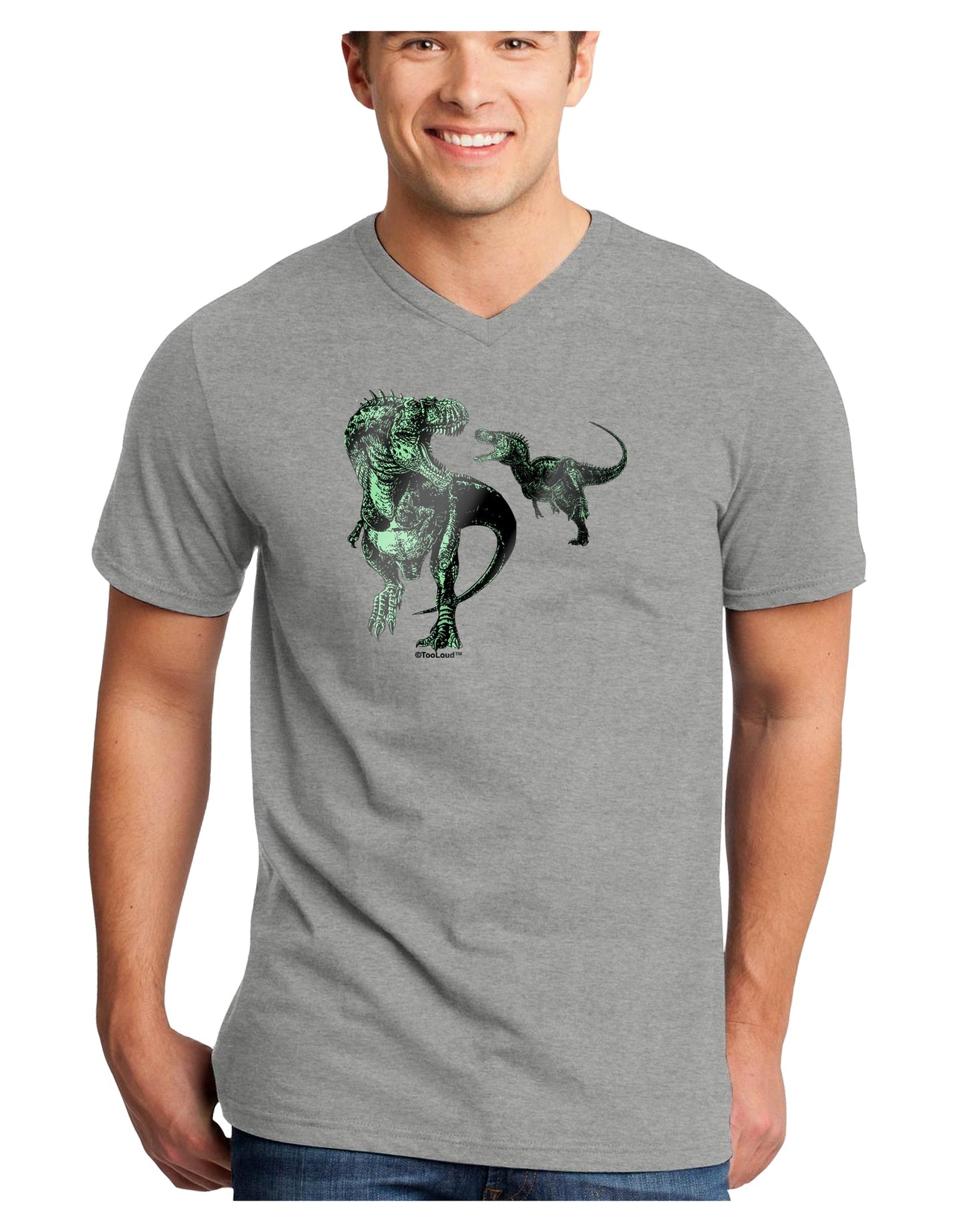 Jurassic Dinosaur Metallic - Silver Adult V-Neck T-shirt by TooLoud-Mens V-Neck T-Shirt-TooLoud-HeatherGray-Small-Davson Sales