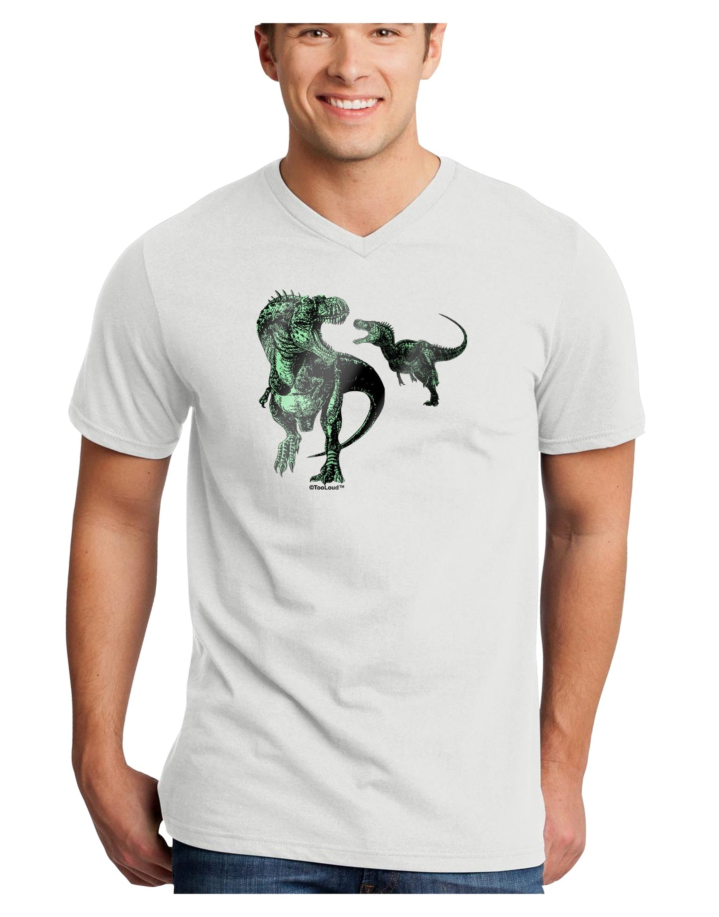 Jurassic Dinosaur Metallic - Silver Adult V-Neck T-shirt by TooLoud-Mens V-Neck T-Shirt-TooLoud-White-Small-Davson Sales