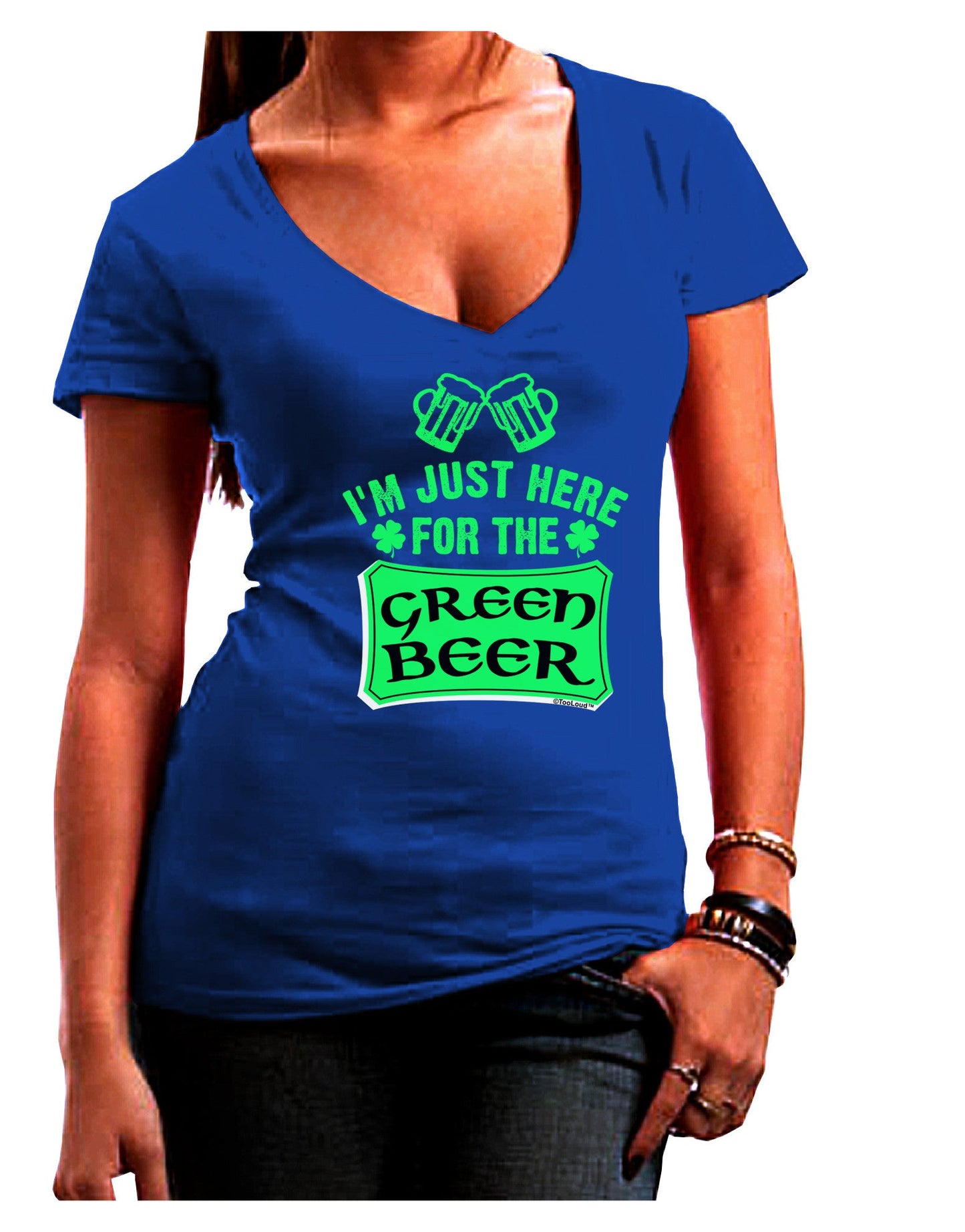 Just Here For The Green Beer Womens V-Neck Dark T-Shirt-Womens V-Neck T-Shirts-TooLoud-Royal-Blue-Juniors Fitted Small-Davson Sales